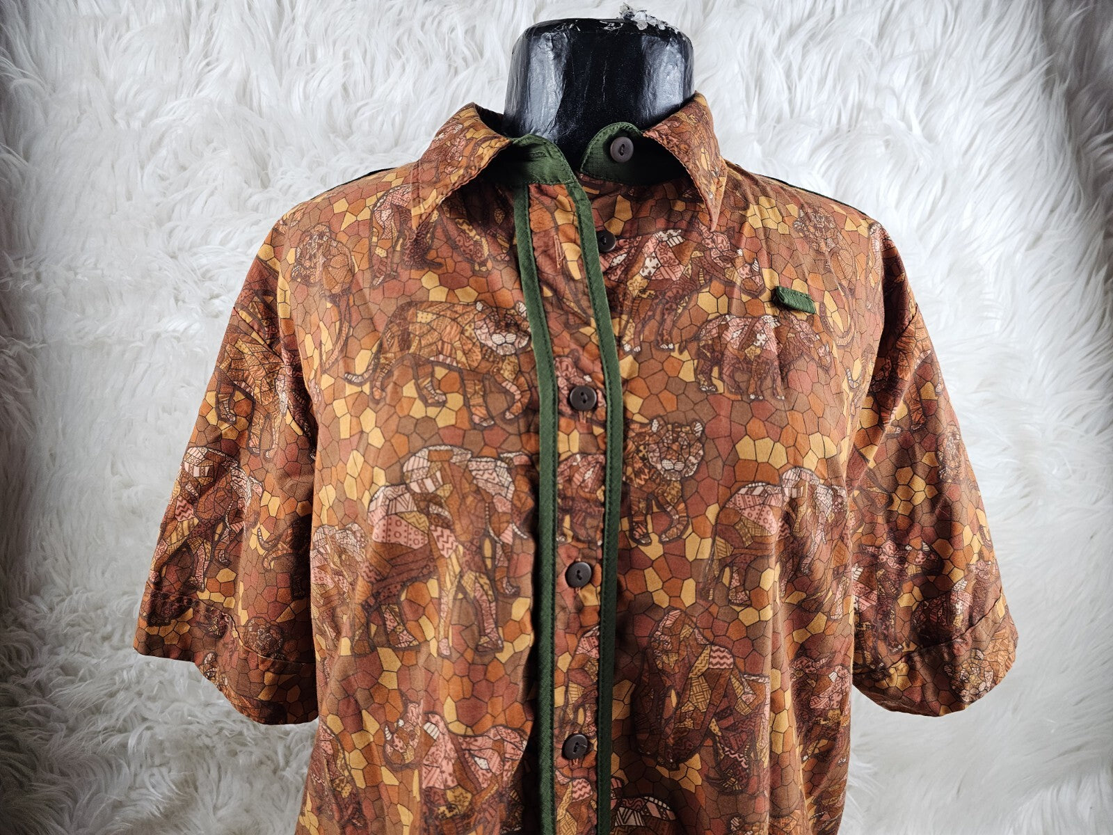 Rare Disney Cast Member Animal Kingdom All Over Safari Print Uniform Shirt XL