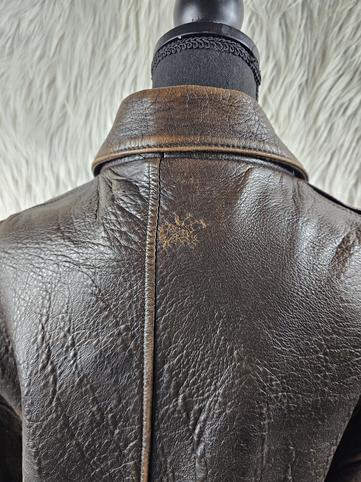 1990s - ONTIME Leather Jacket Mid-length American Casual Distress Brown MED