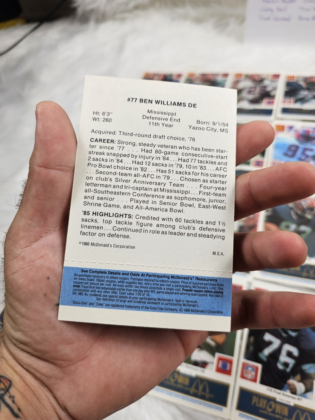 1986 - McDonald's Cards NFL Buffalo Bills (24) Blue Tab Unscratched MINT