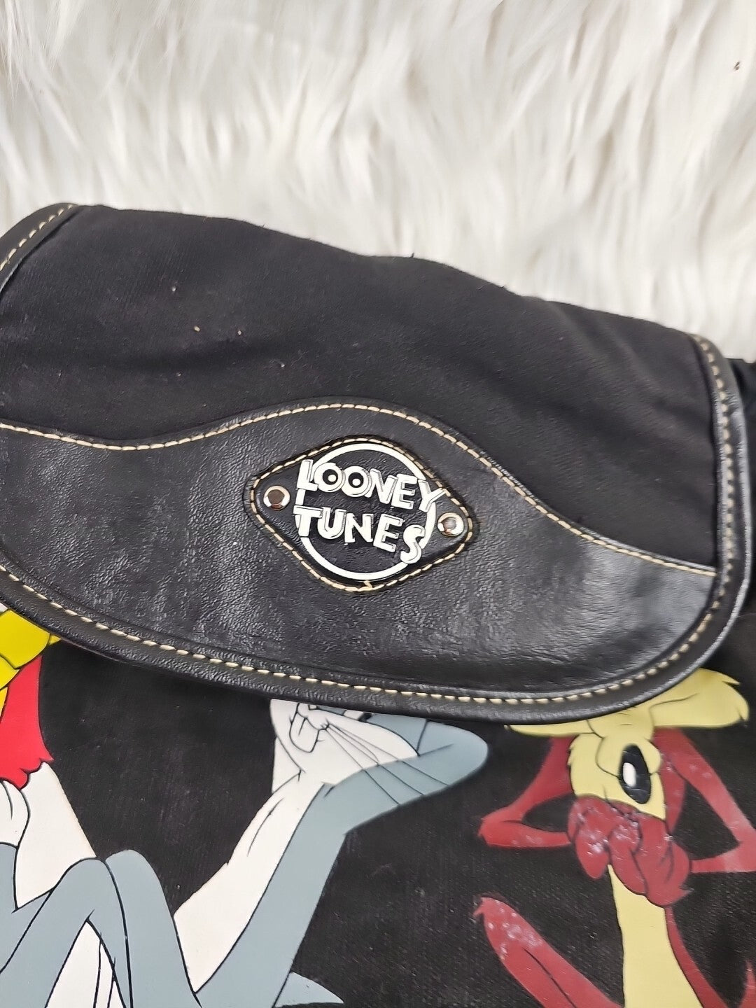 Vintage Looney Tunes WB Backpack Bag Black 90s y2K All Characters Toon Squad