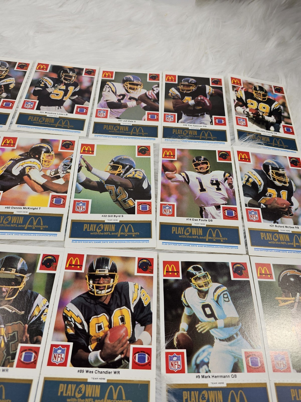 1986 Vtg McDonalds Cards NFL Los Angeles Chargers (24) Blue Tab Unscratched MINT