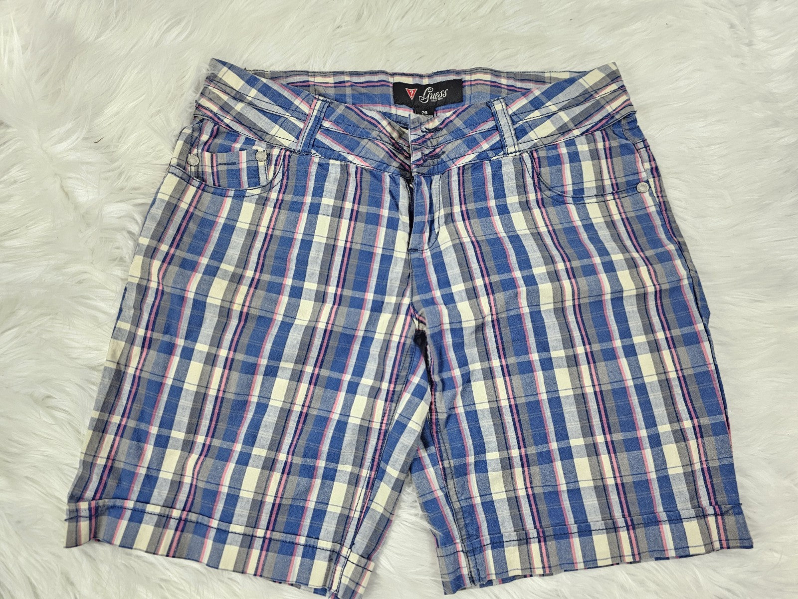 Y2K - GUESS Striped Shorts Women's Blue W26 Discontinued