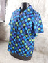 1990s - Silk Checkered Blouse Size S-M Blue Purple Green Colorblock Squares