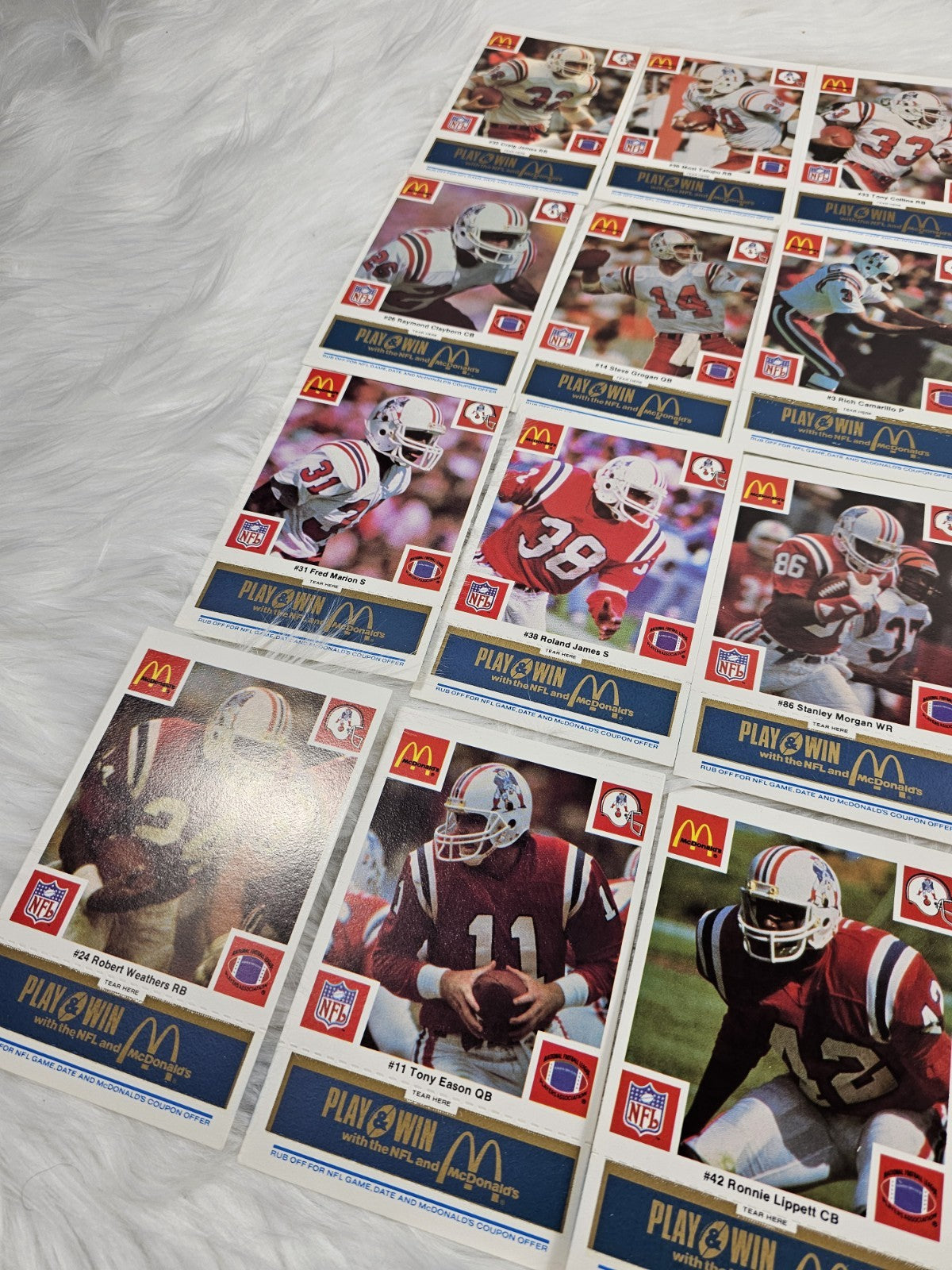 1986 - McDonald's Cards NFL New England Patriots (24) Blue Tab Unscratched MINT