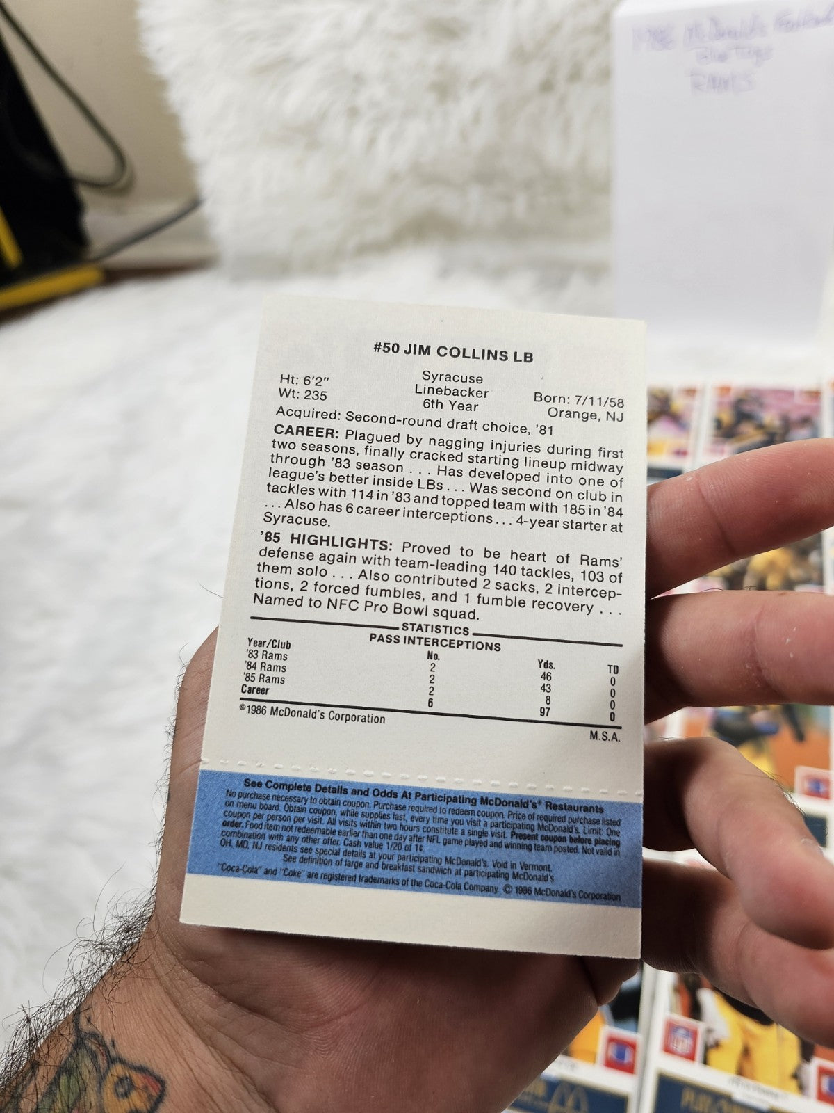 1986 - McDonald's Cards NFL St. Louis Rams (24) Blue Tab Unscratched MINT