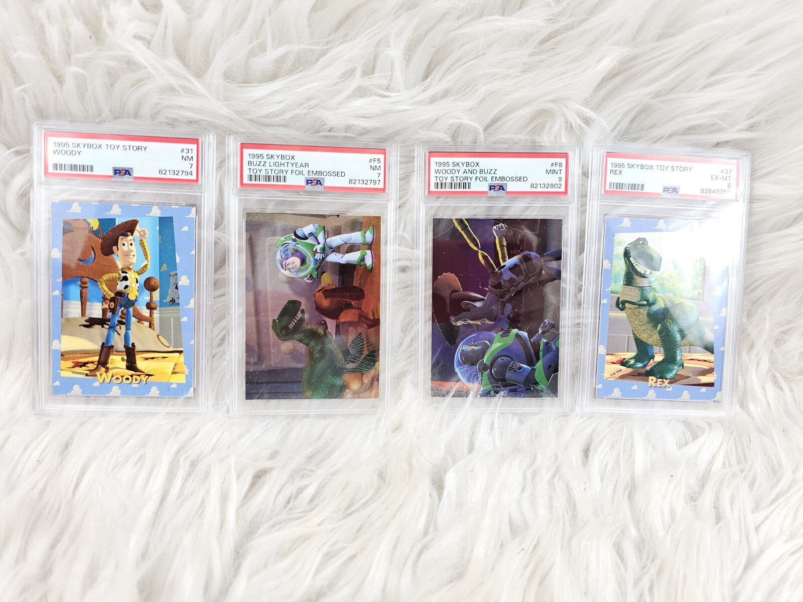 1995 - 4 Skybox Toy Story Trading Cards PSA - Mint 7-9 Foil Buzz Lightyear