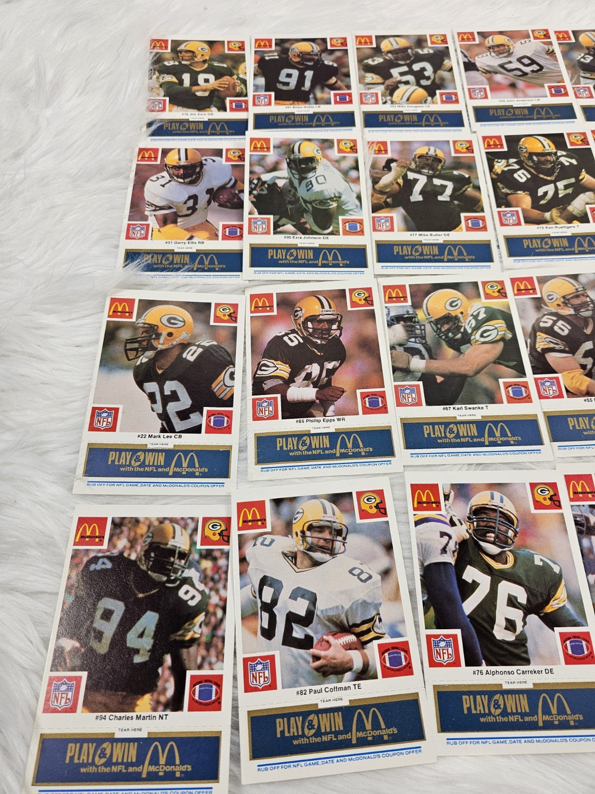 1986 - McDonald's Cards NFL Green Bay Packers Set (24) Blue Tab Unscratched MINT
