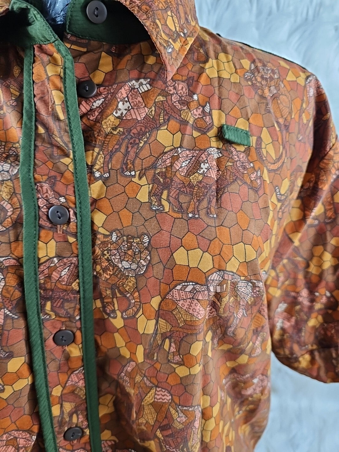 Rare Disney Cast Member Animal Kingdom All Over Safari Print Uniform Shirt XL