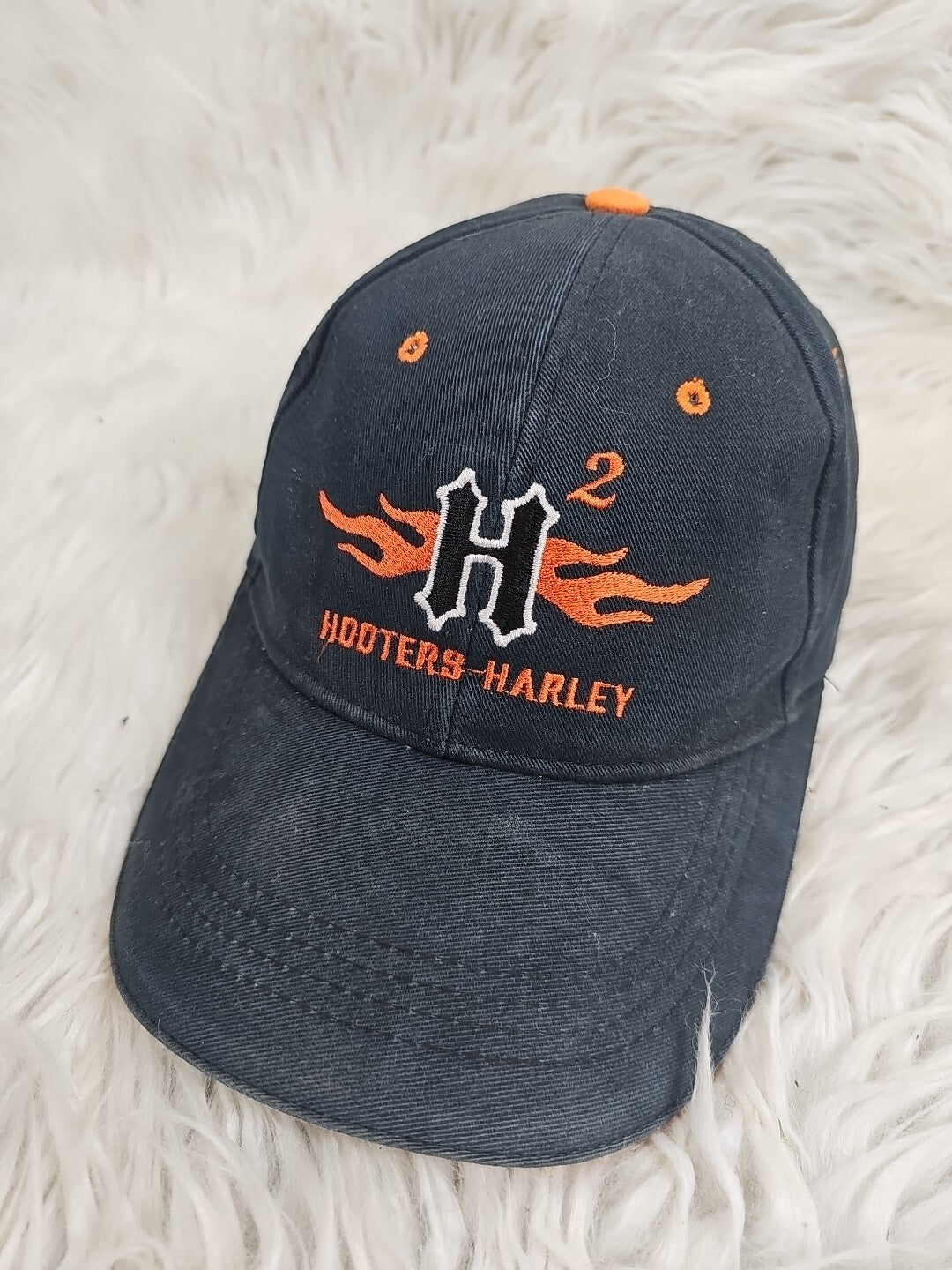 Vintage Rare Y2K Guatemala Hooters Harley H2  Baseball Cap Hat - Black Orange