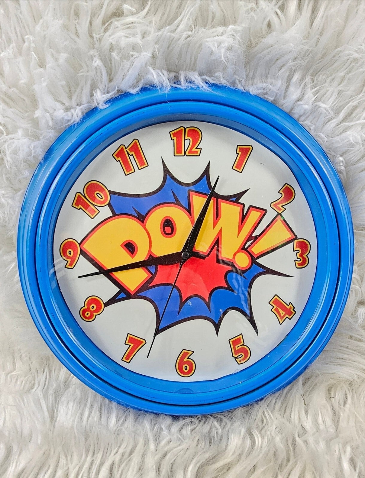 Vintage Comic Book Wall Deco Clock "POW!" - Bright Blue with Red and Yellow