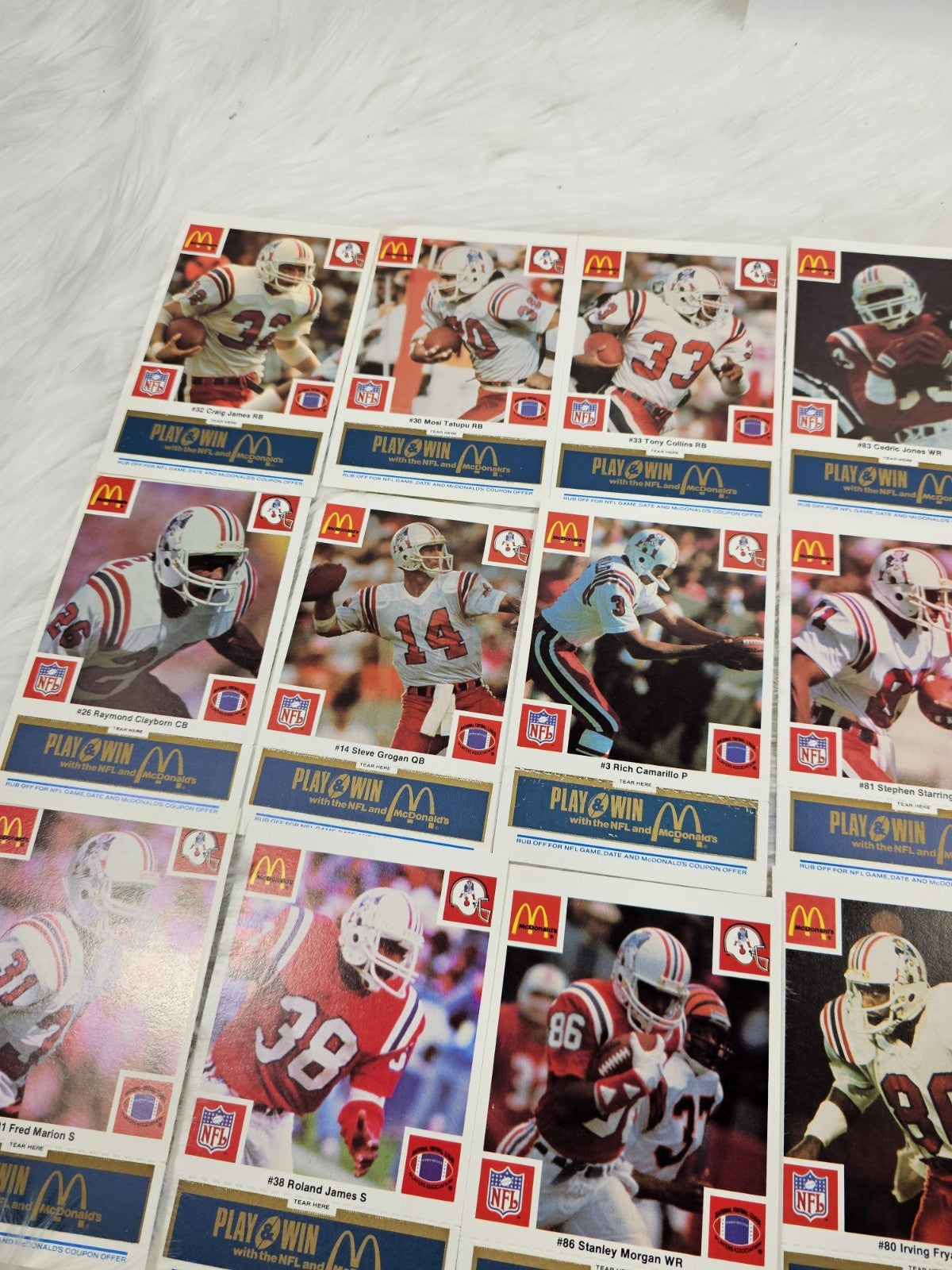 1986 - McDonald's Cards NFL New England Patriots (24) Blue Tab Unscratched MINT