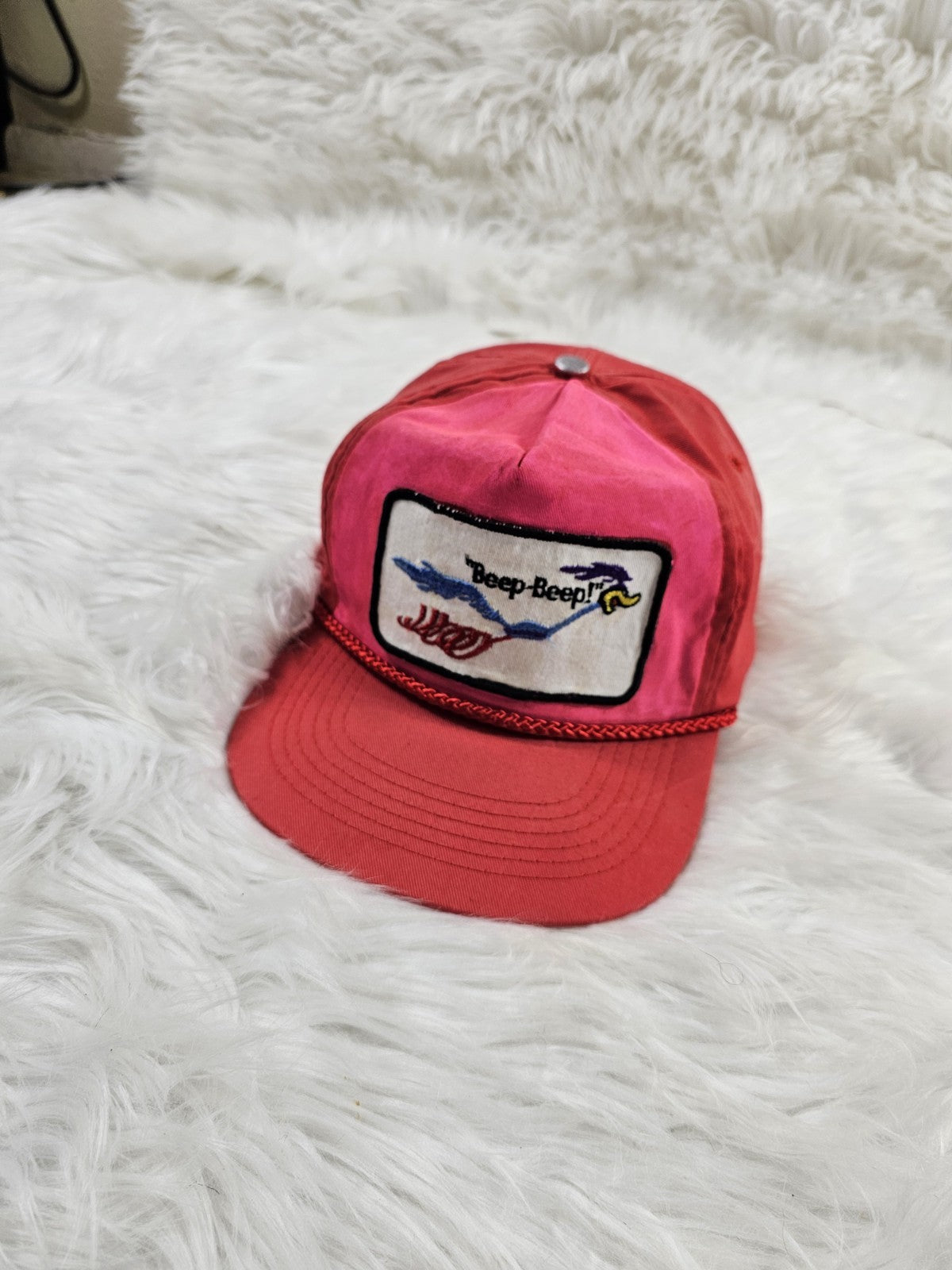Vintage Rare Pink/Red Road Runner Beep Beep Snapback Hat Looney Tunes Cartoons