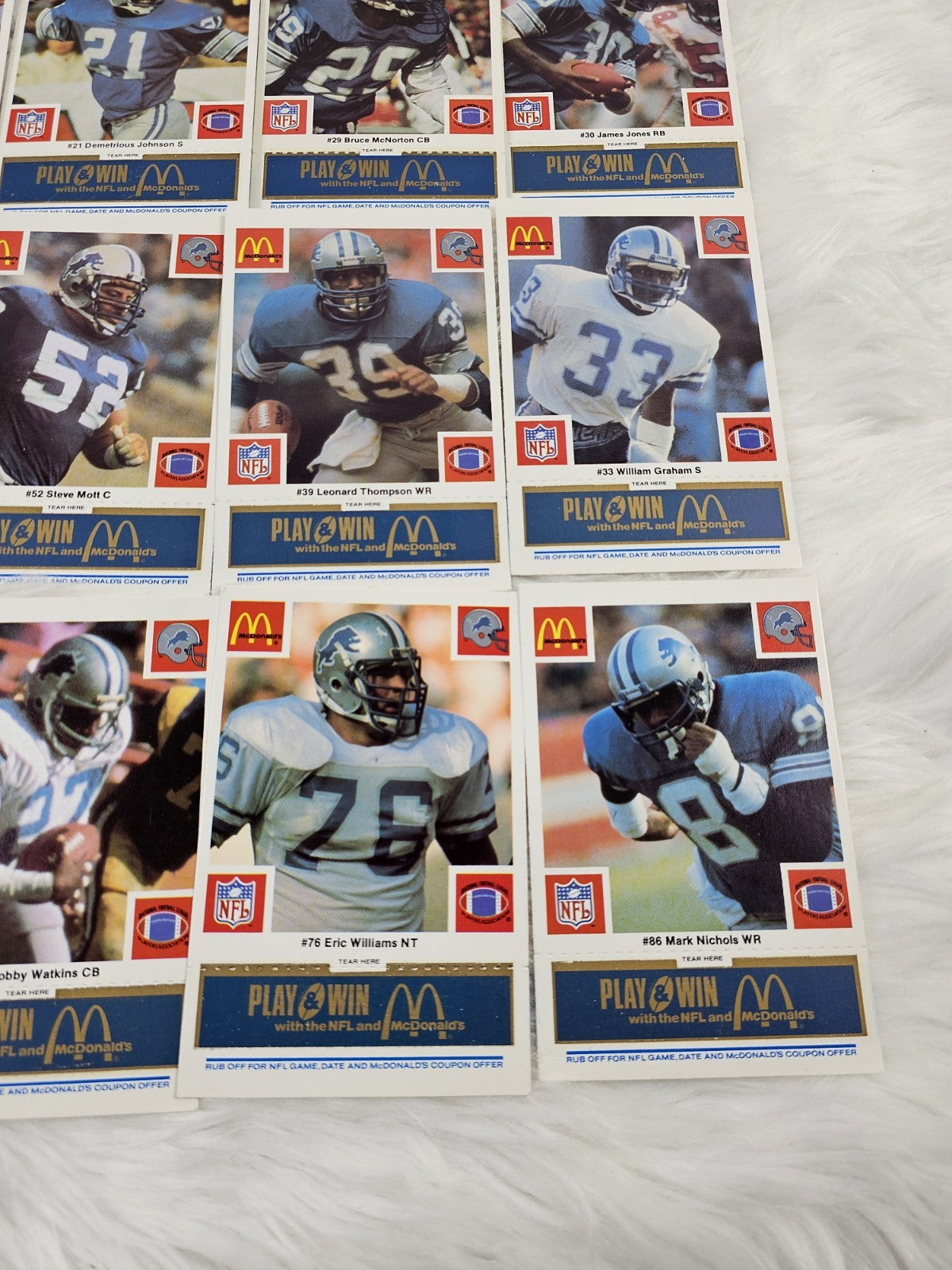 1986 - McDonald's Cards Cards NFL Detroit Lions Set (24) Blue Tab Unscratched MINT