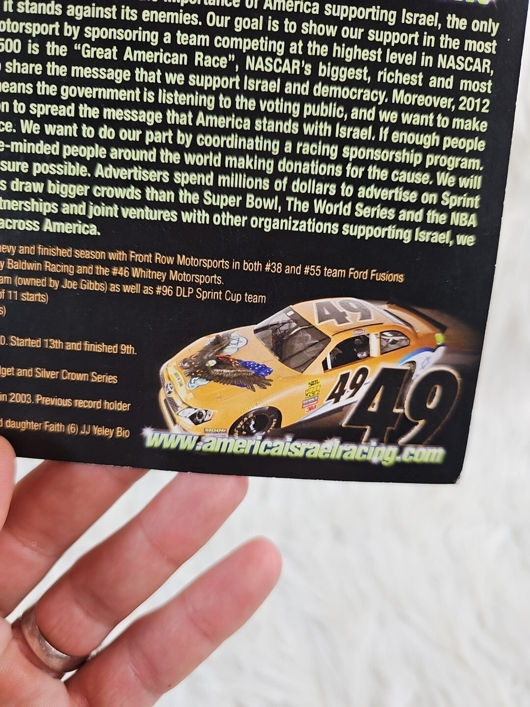 Autograph 2007 J.J. Yeley America Isreali Racing Auto Signed Action NASCAR Photo