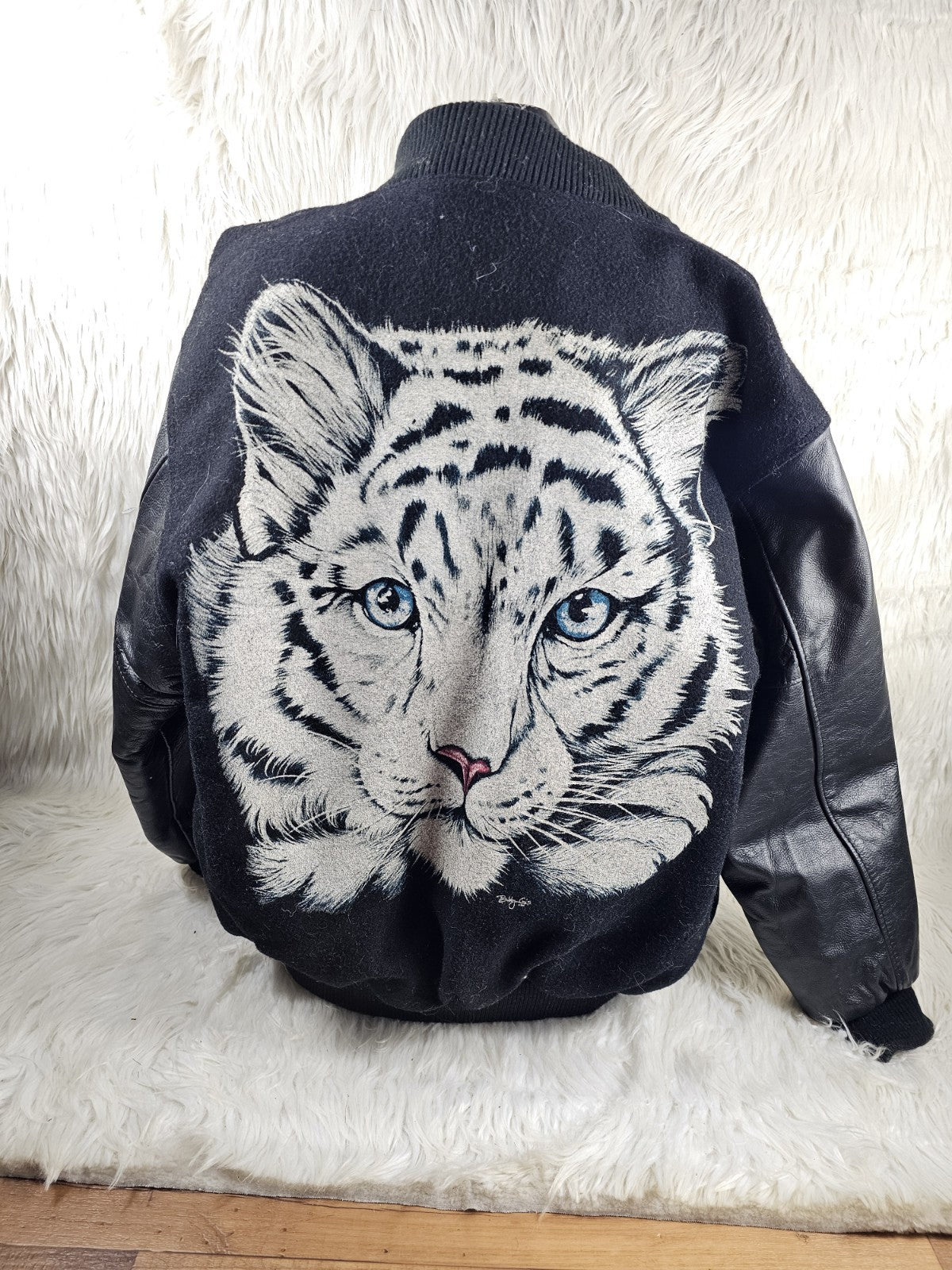 1990s - Steer Brand Tiger Varsity Jacket, Medium Black