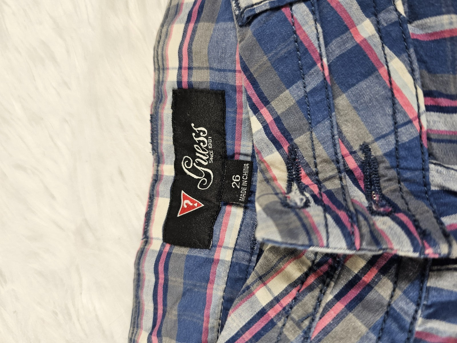 Y2K - GUESS Striped Shorts Women's Blue W26 Discontinued