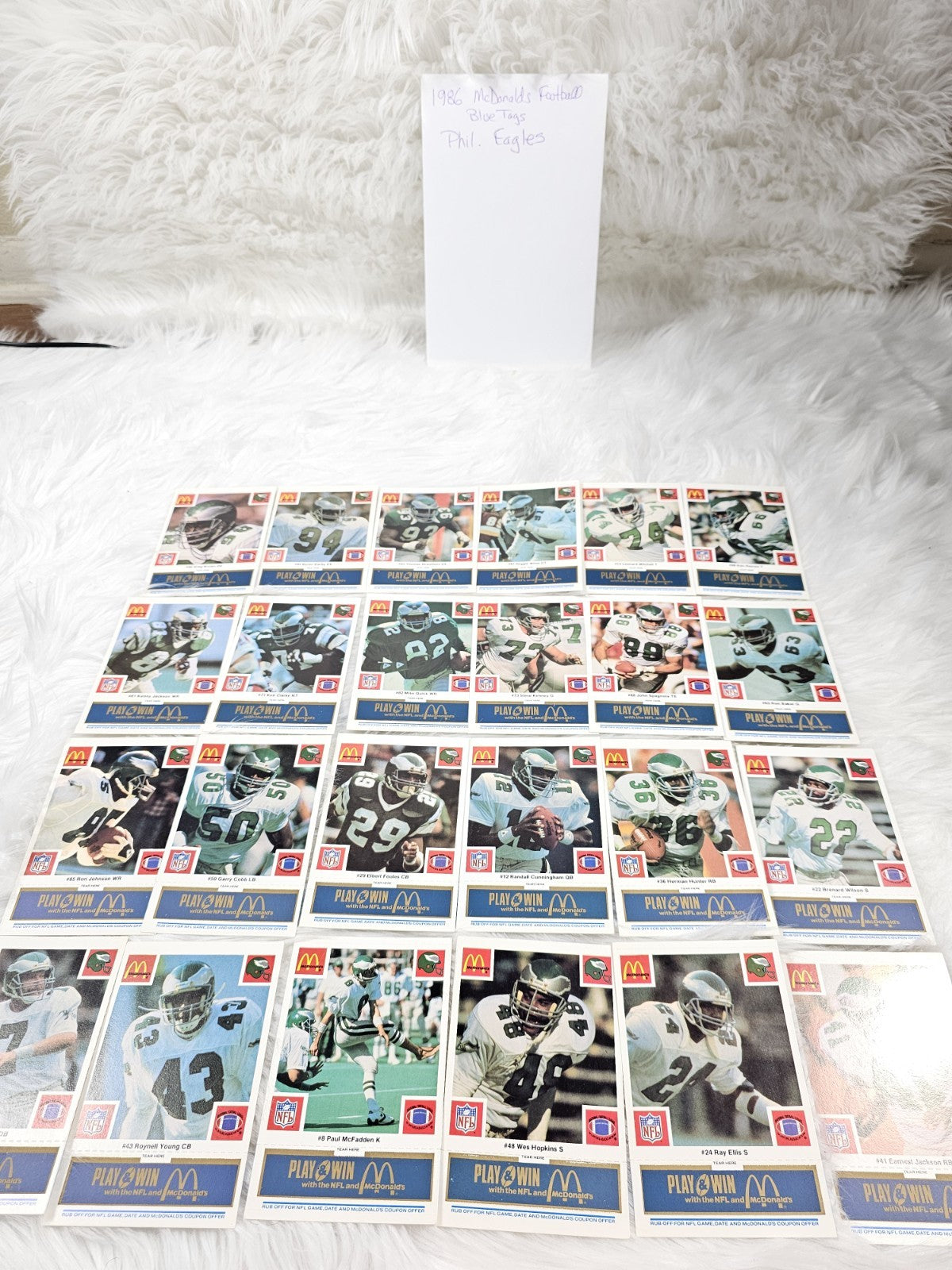 1986 - McDonald's Cards NFL Philadelphia Eagles (24) Blue Tab Unscratched MINT