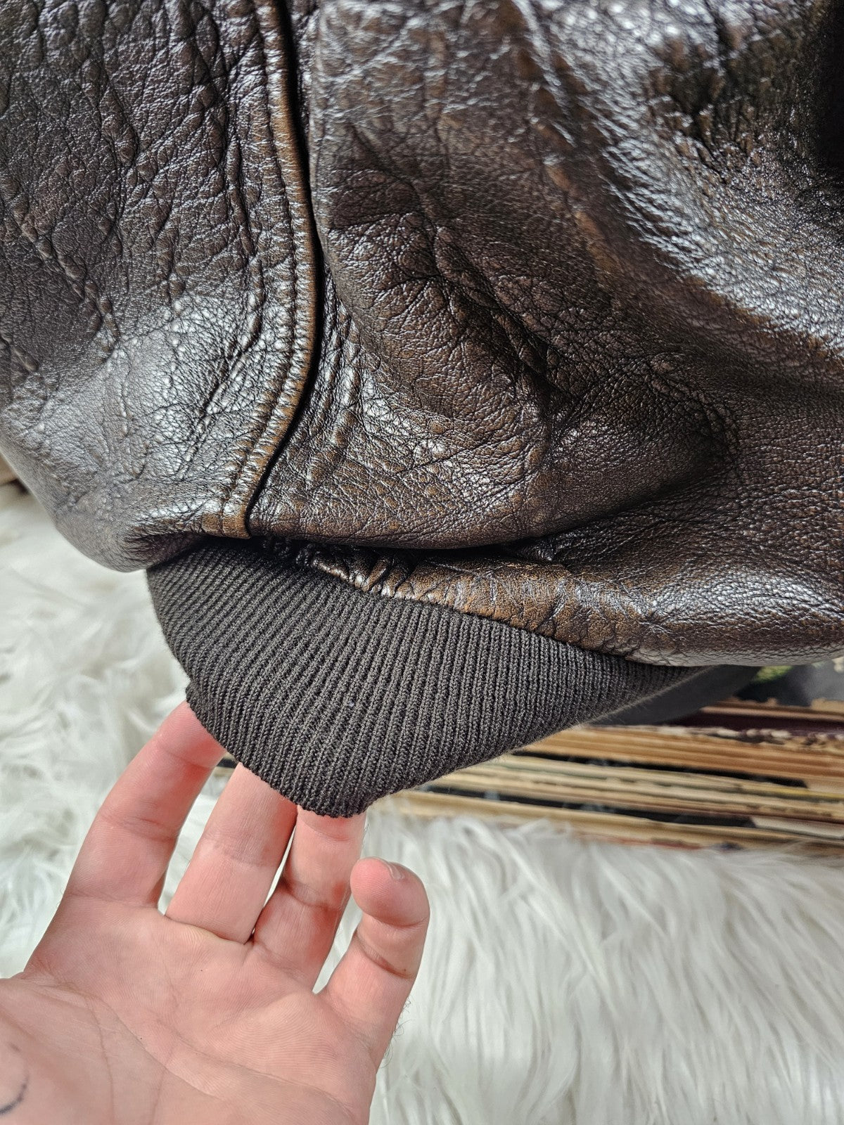 1990s - ONTIME Leather Jacket Mid-length American Casual Distress Brown MED