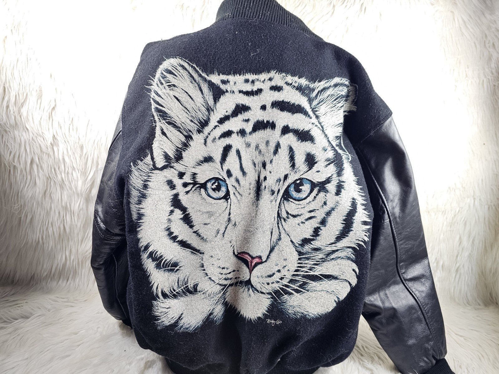1990s - Steer Brand Tiger Varsity Jacket, Medium Black