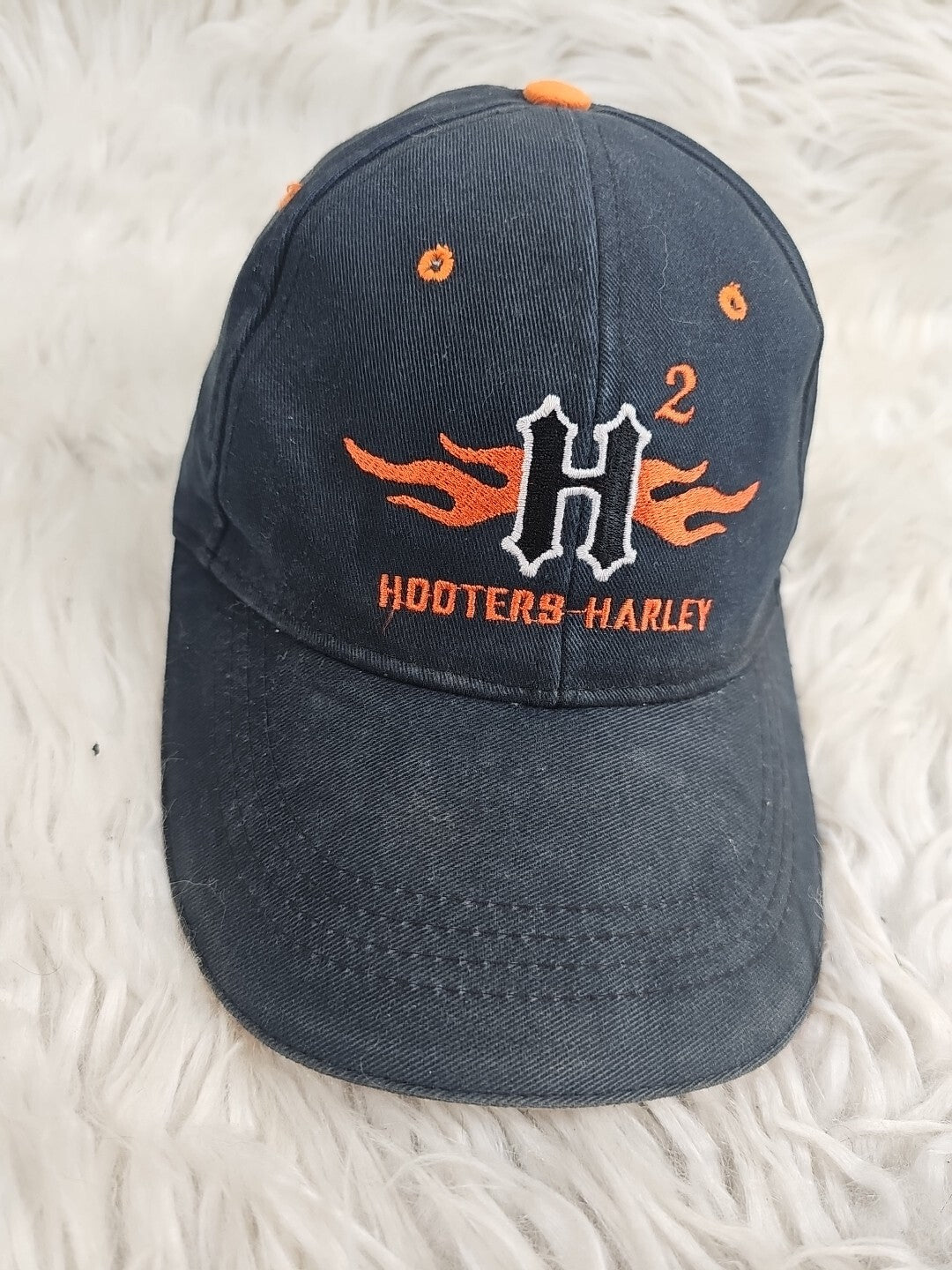 Vintage Rare Y2K Guatemala Hooters Harley H2  Baseball Cap Hat - Black Orange