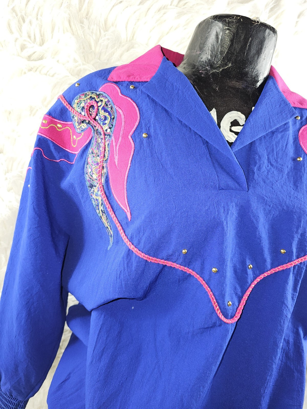 Vintage Super Lite Blue/Pink Windbreaker like jacket - Embroidery and Beaded