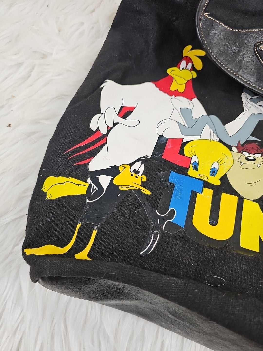 Vintage Looney Tunes WB Backpack Bag Black 90s y2K All Characters Toon Squad