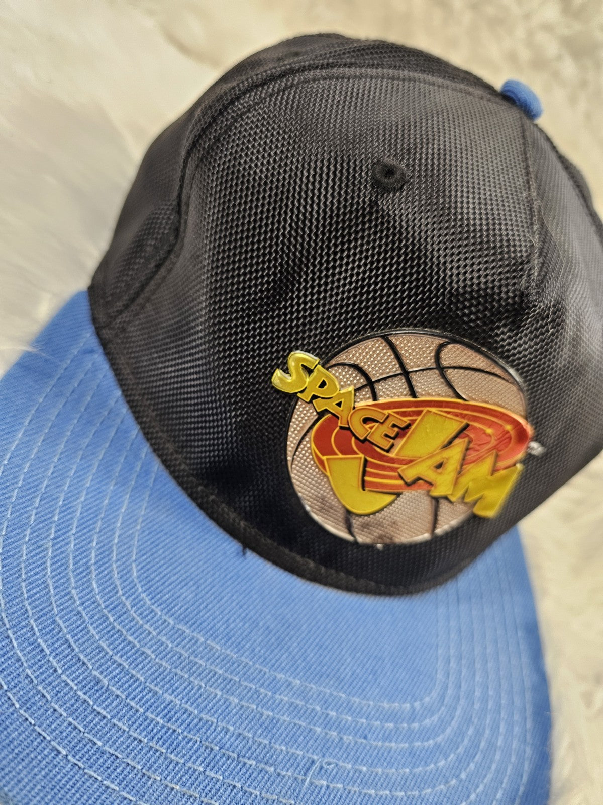 1990s - Warner Bros Space Jam Snapback Hat Black Blue Metallic Logo