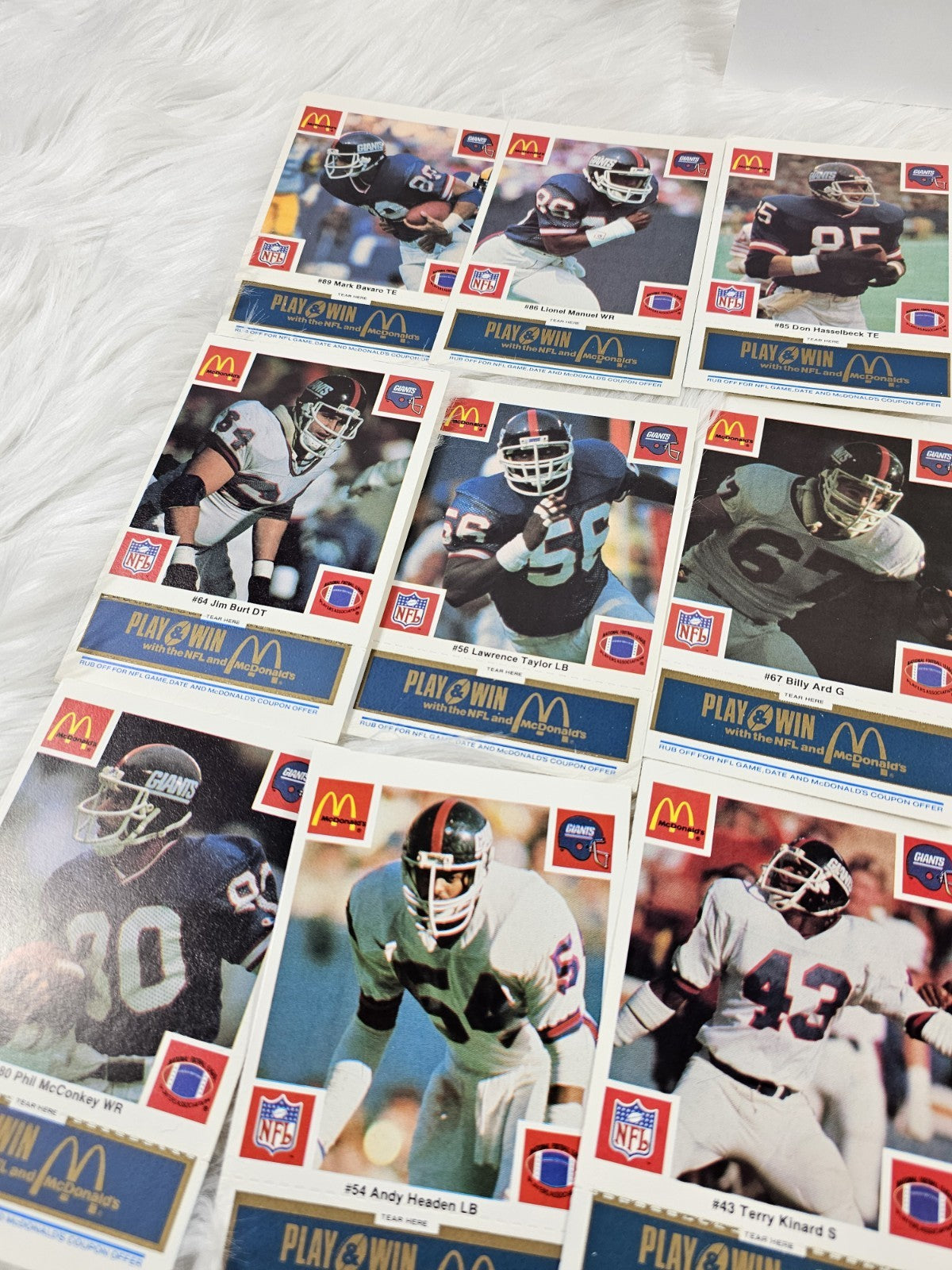 1986 - McDonald's Cards NFL New York Giants (24) Blue Tab Unscratched MINT