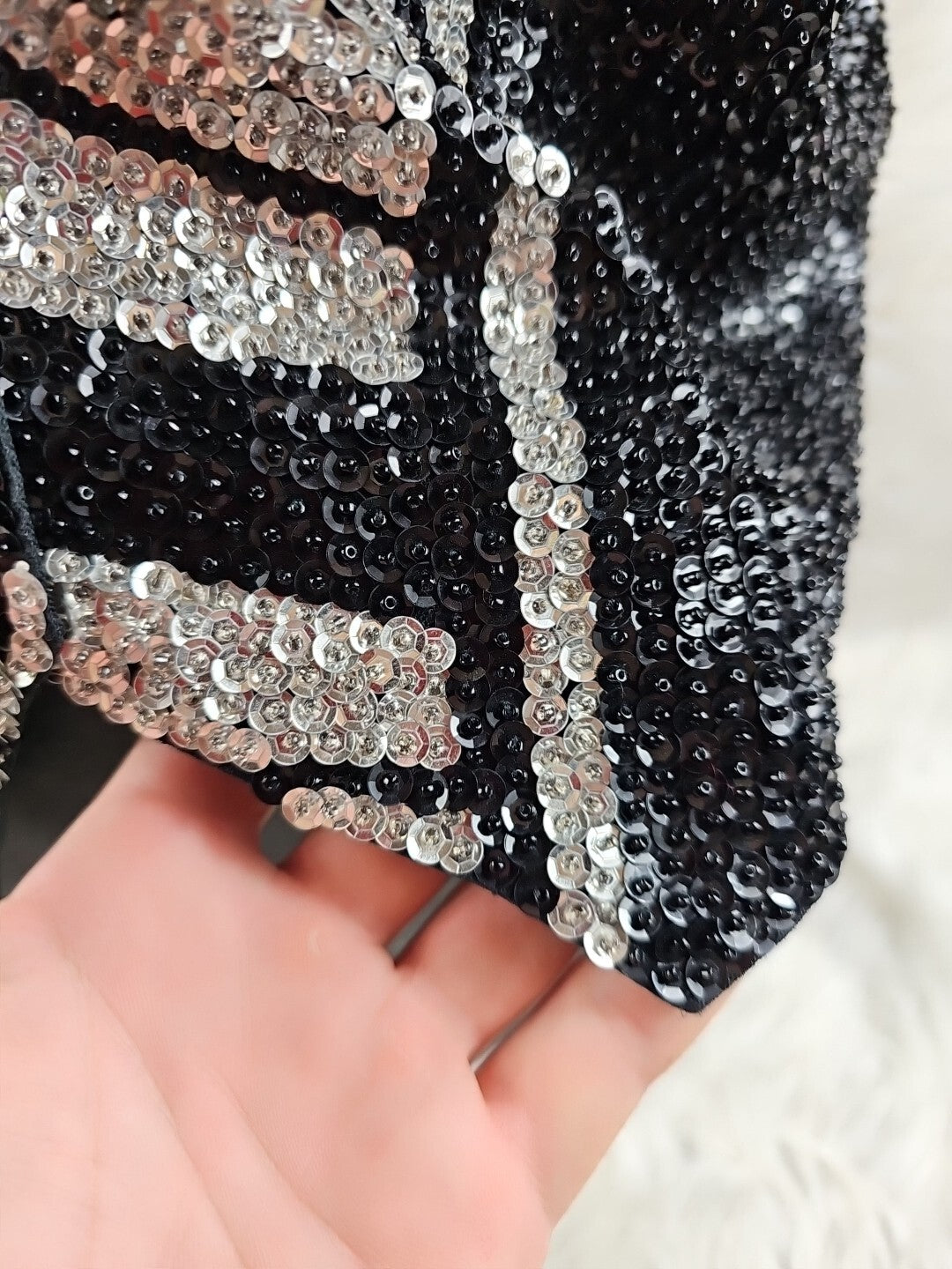 Vintage Match Ups by Natco Medium Sequin Black And White Vest - Psychedelic