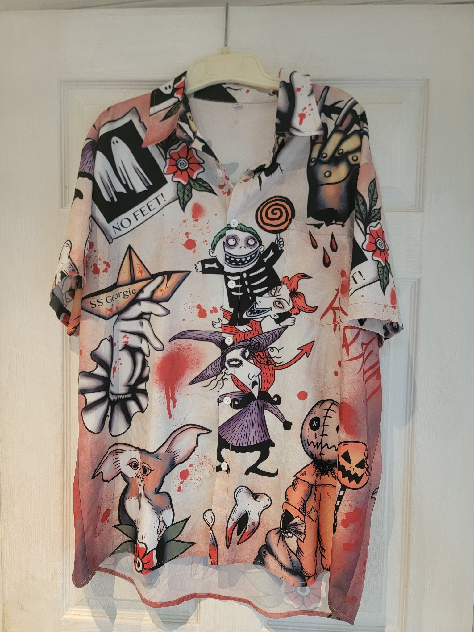 Halloween Horror Themed Inspired Tattoo Art Men's Shirt Size 1XL