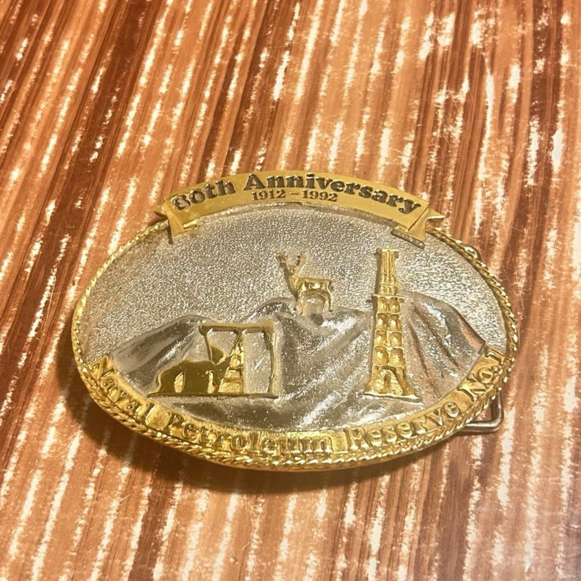 Vintage Metal  80th Anniversary Naval Petroleum Reserve No. 1 Buckle 1912-1992