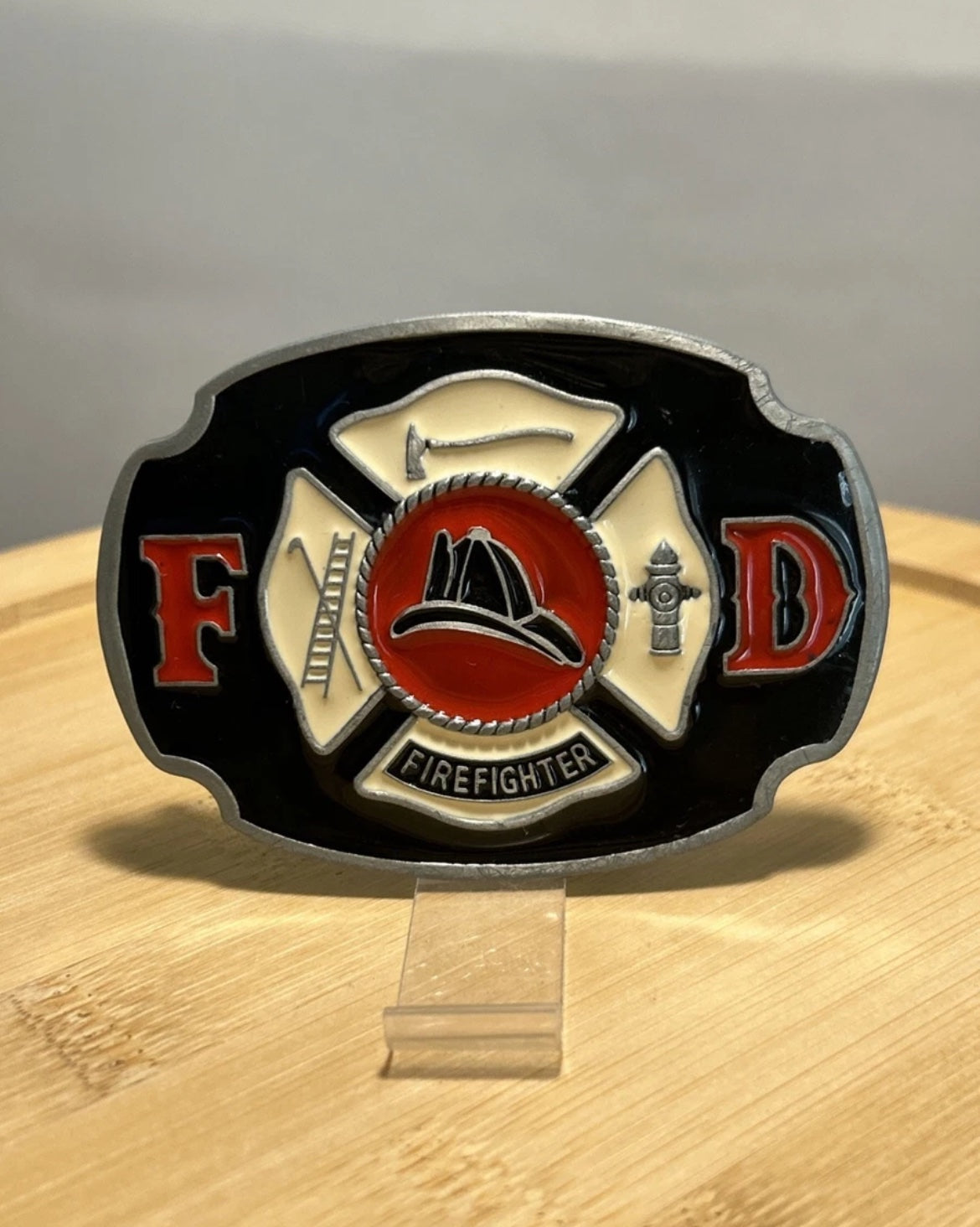 Style Enamel Fire Hero Firefighter FD Belt Buckle Vintage