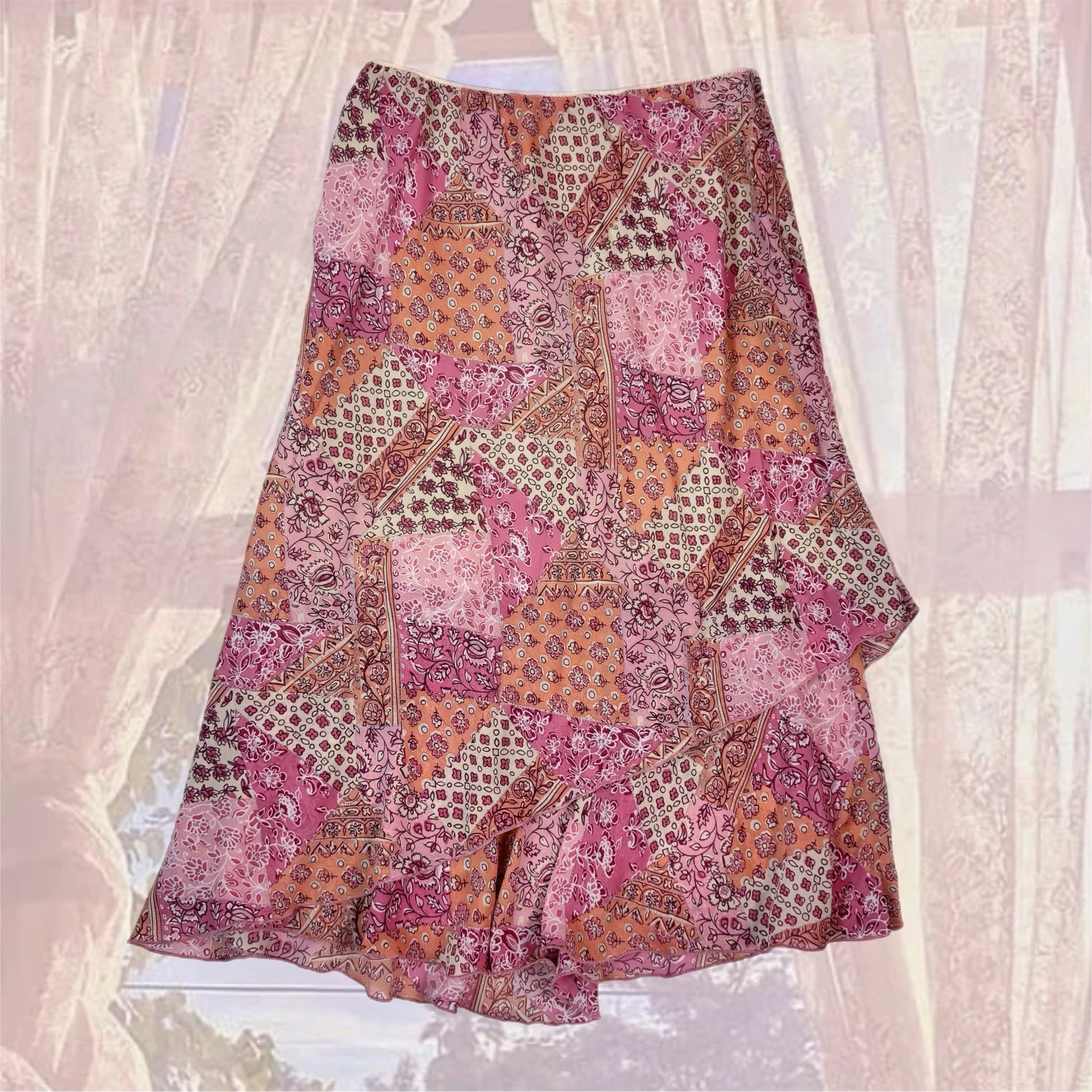 Vintage y2k Pink Patchwork Maxi Skirt – Size 8