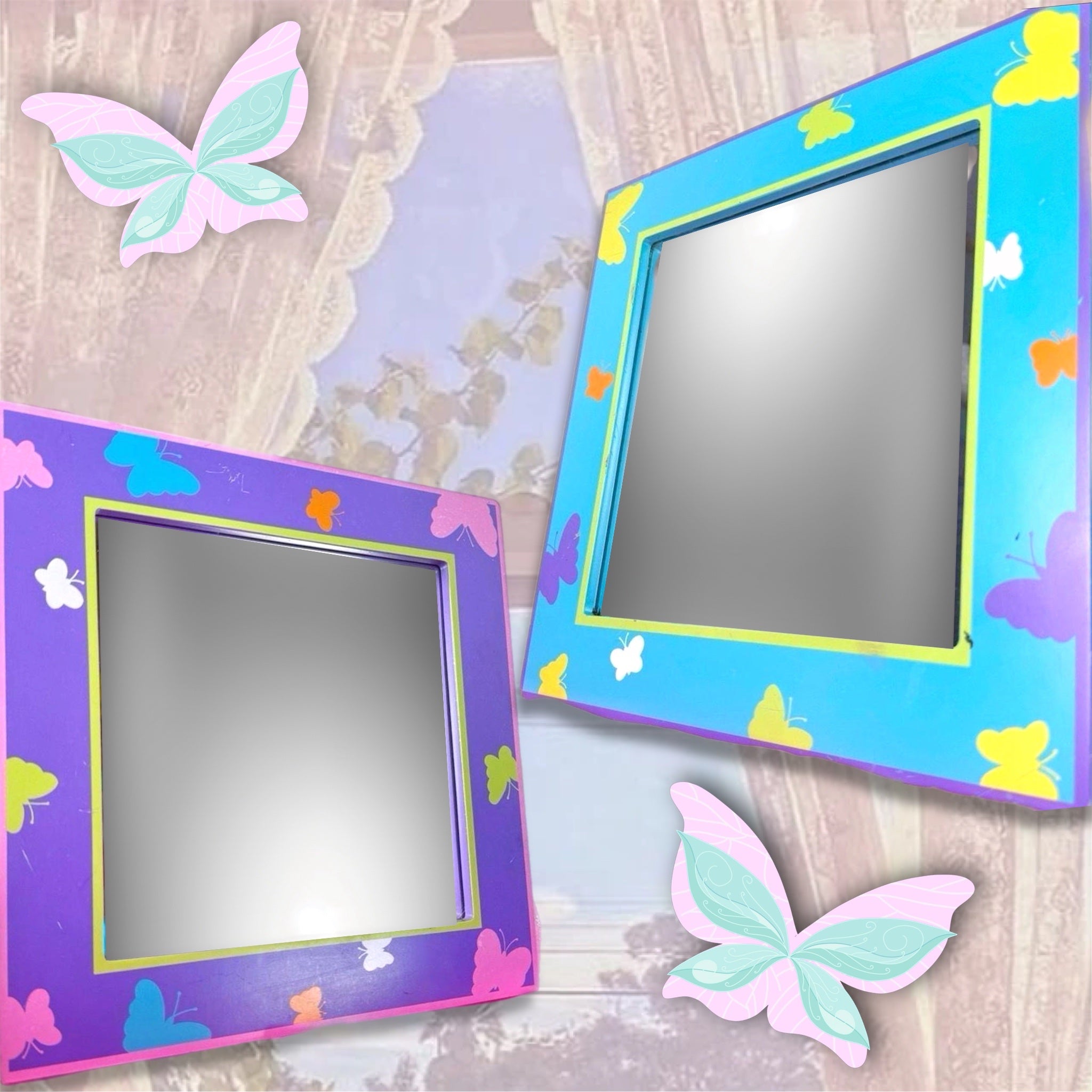 Y2K Butterfly Mirror Set – 2000s Nostalgia Room Decor