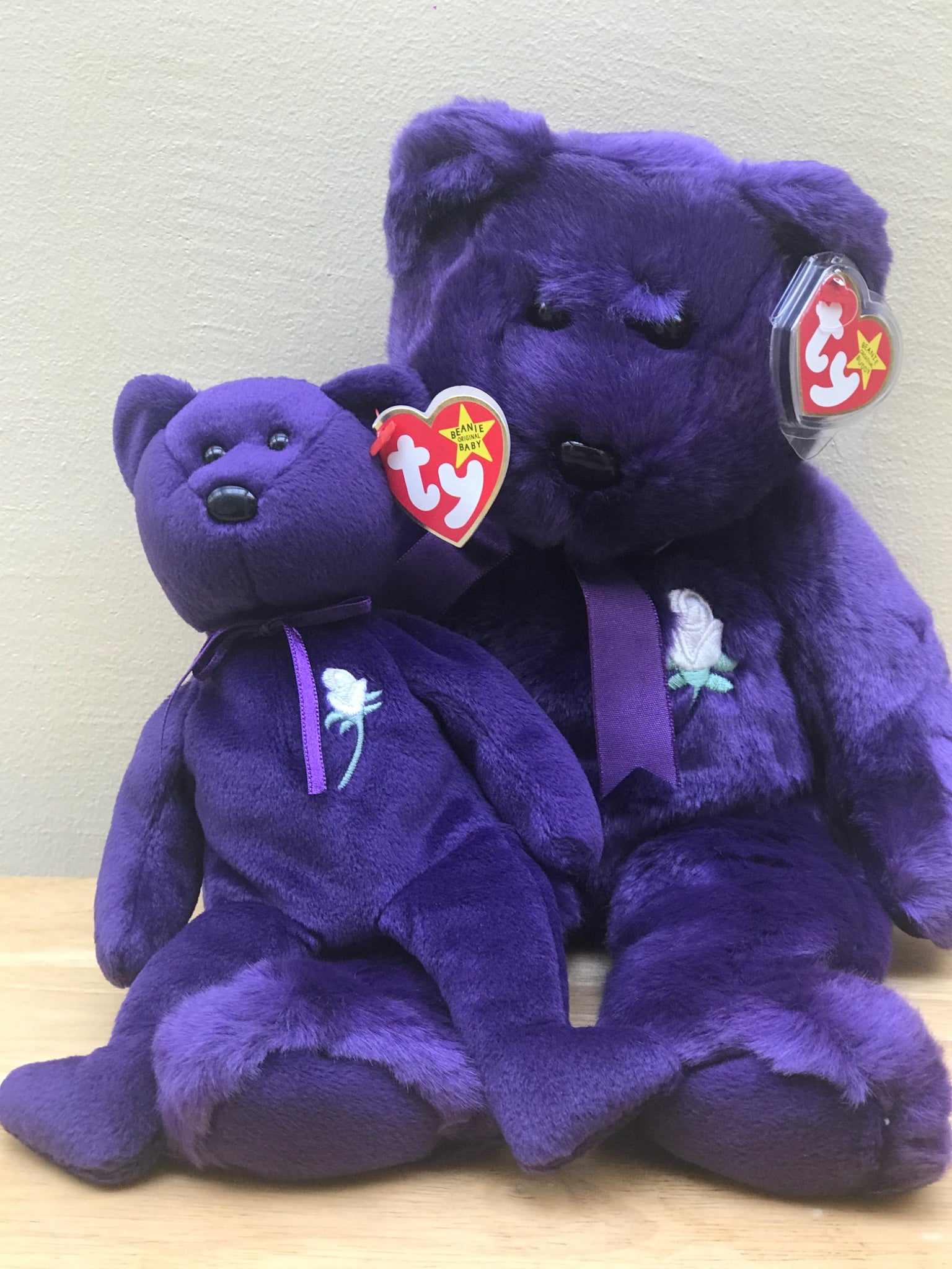 Princess Diana Beanie Baby Pair – TY Original Bears (Regular + Jumbo)