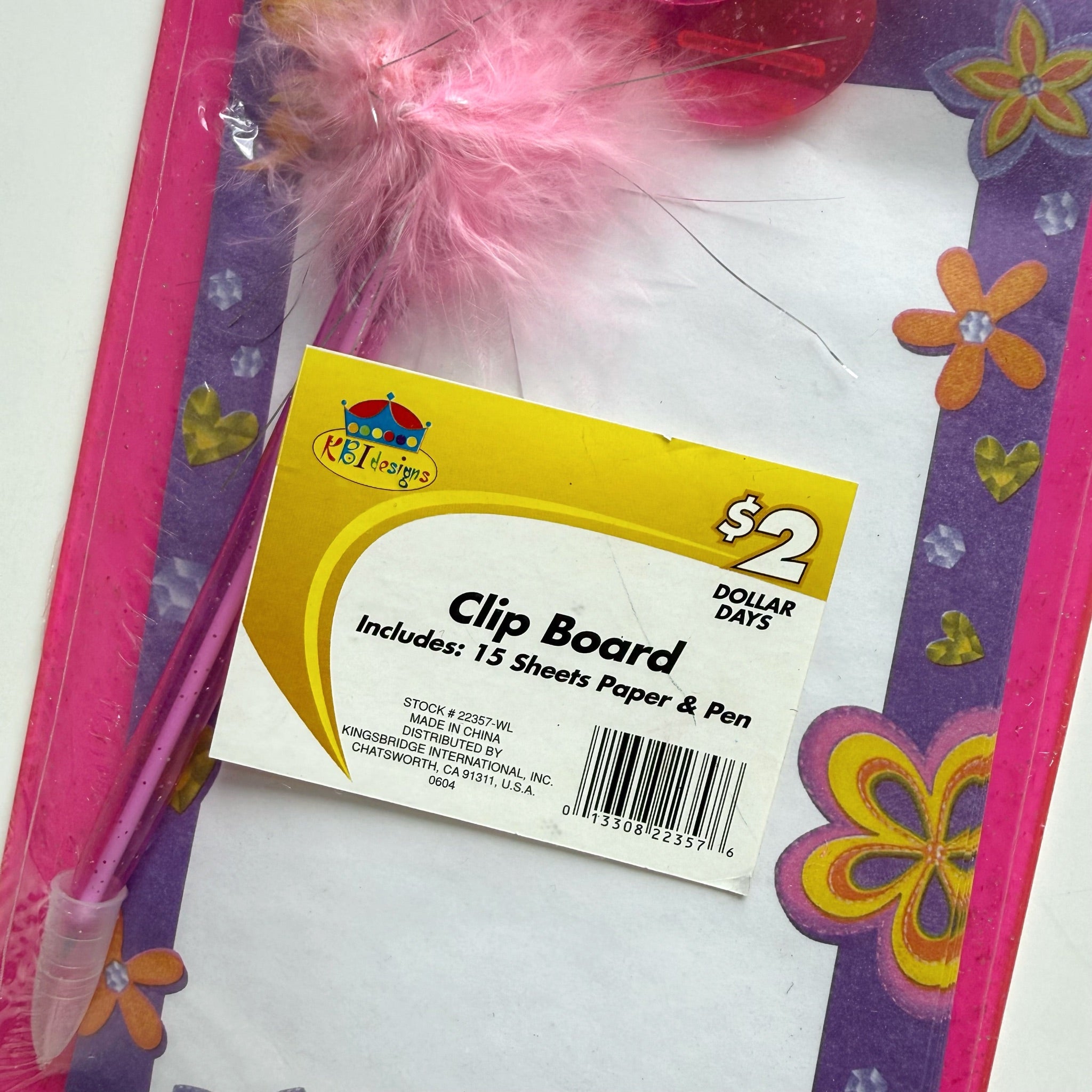 Y2K Glitter Pink Flower Clip Board with Fluffy Pen