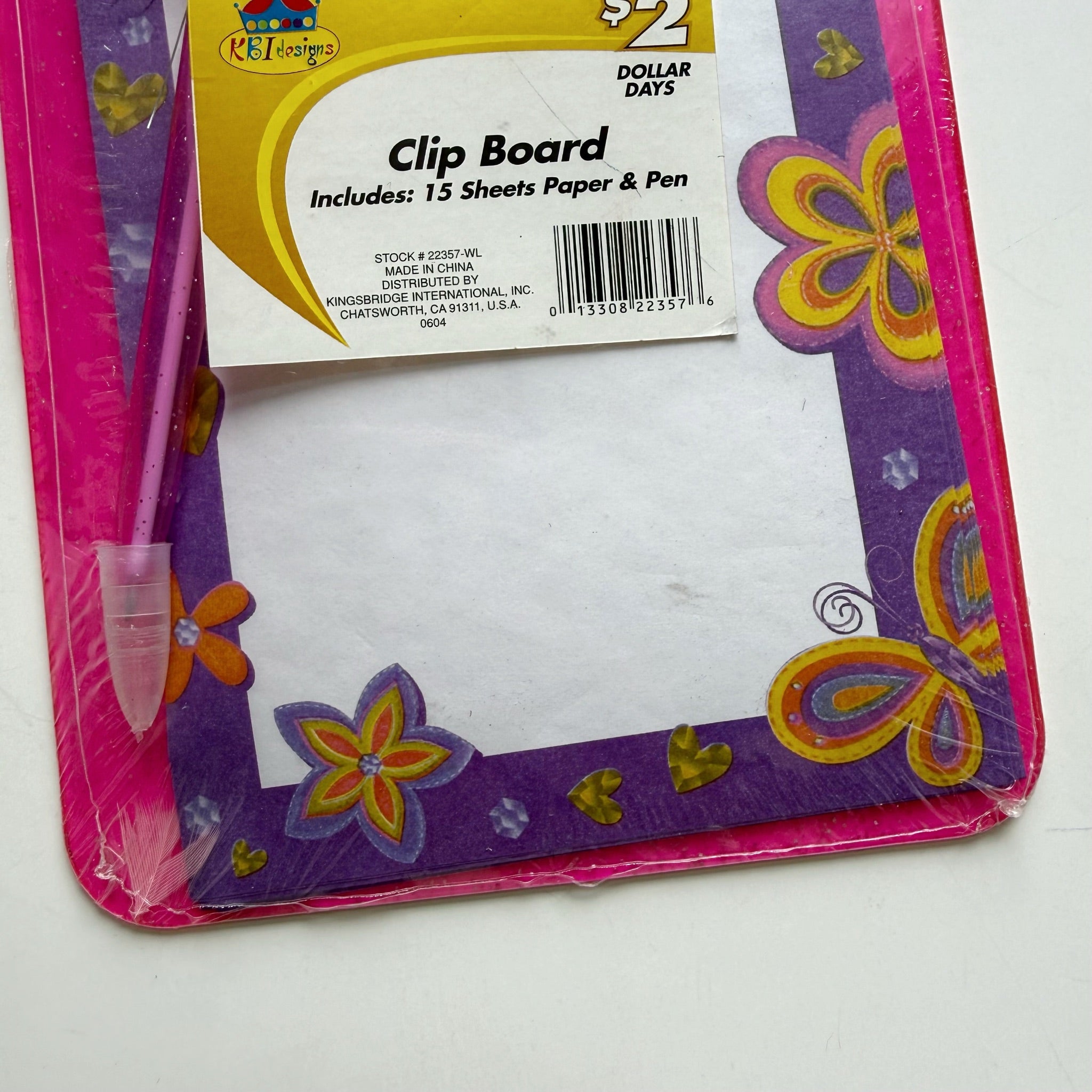 Y2K Glitter Pink Flower Clip Board with Fluffy Pen