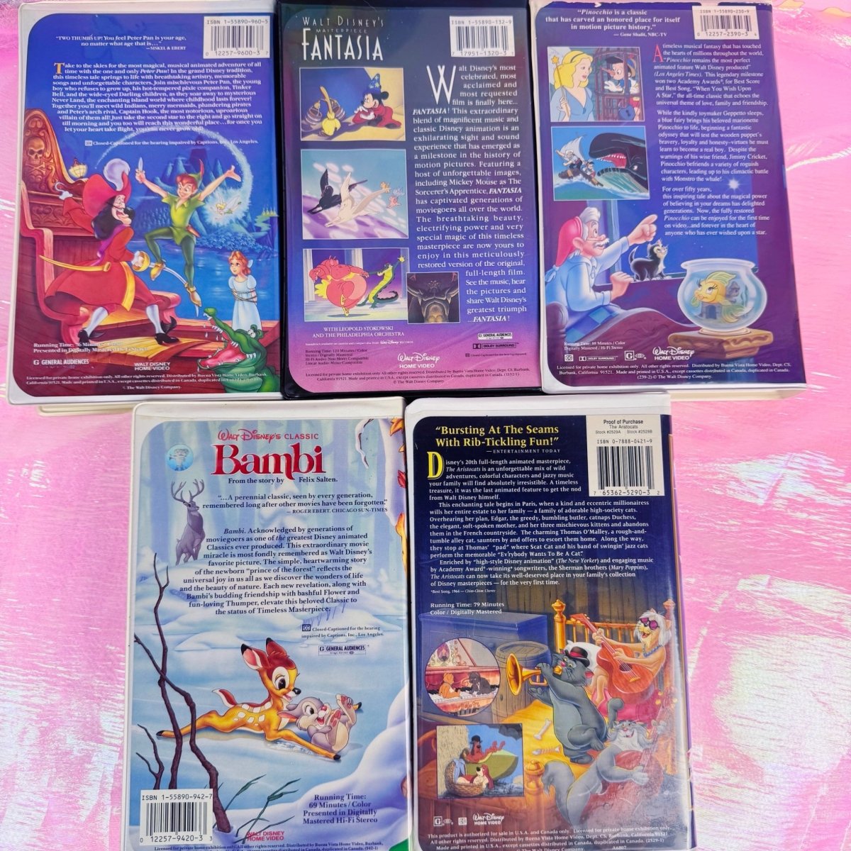 90s Disney VHS Lot – Fantasia, Peter Pan, Pinocchio, Bambi, Aristocats - VHS - ThrowbackBuys - Starbunnyvintage