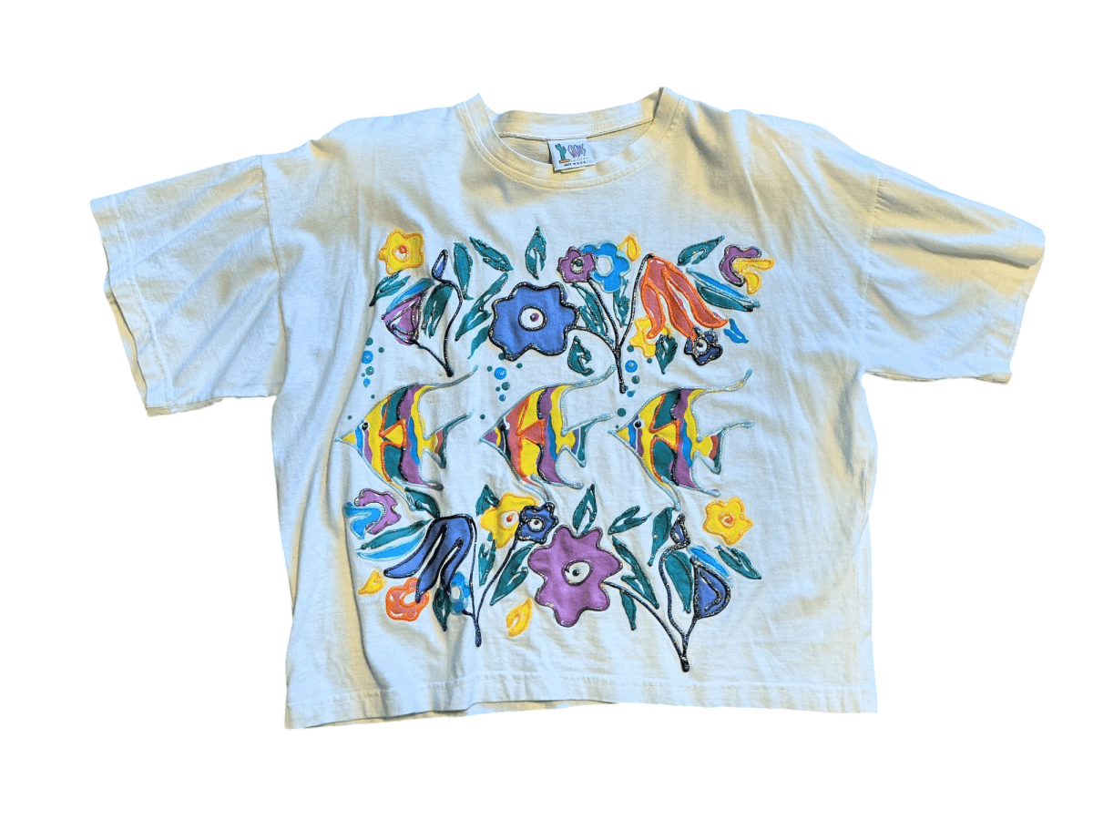 90s Puffy Cactus California Fish Crop Top - T-Shirts - ThrowbackBuys - Shiznit