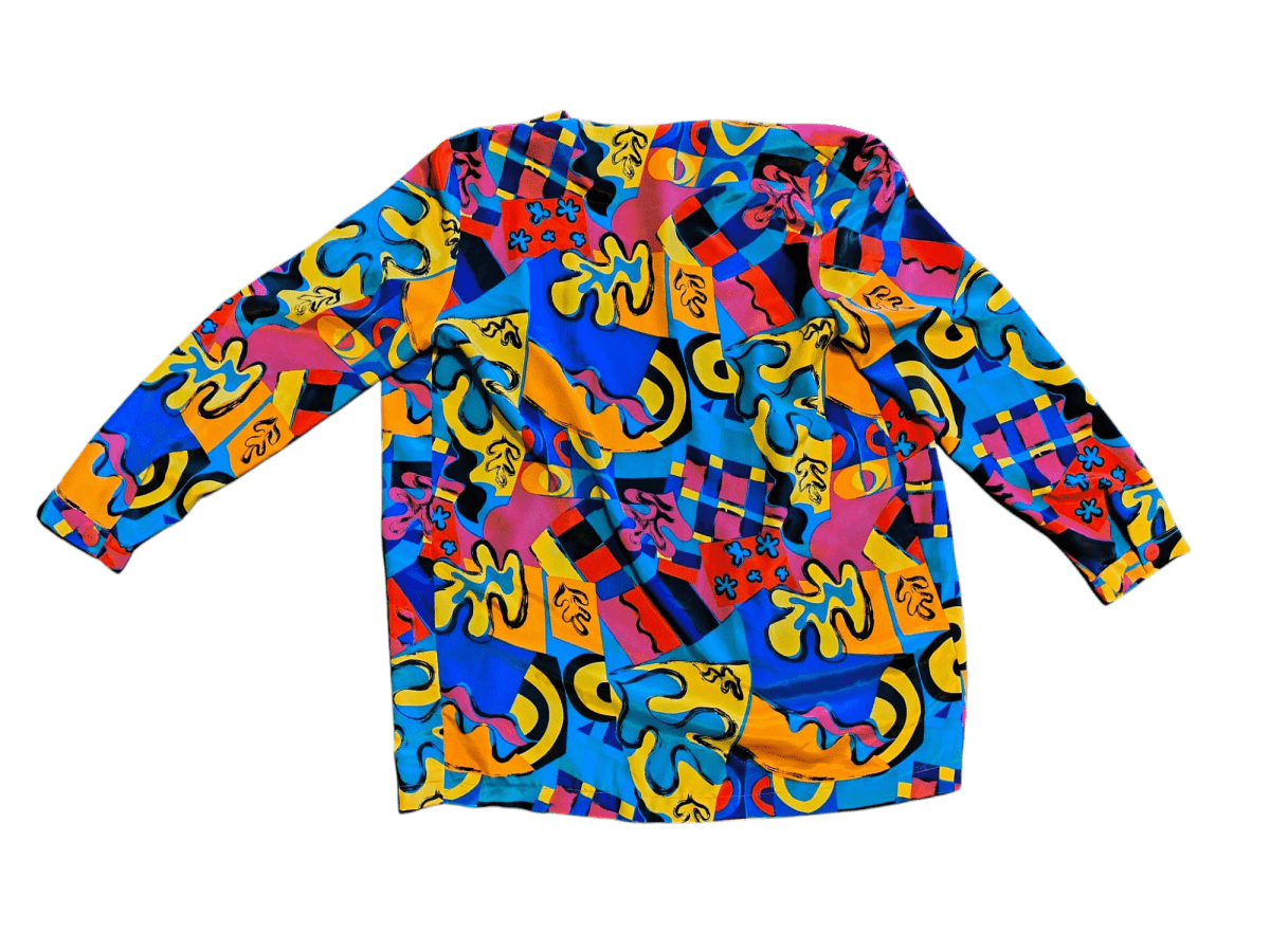 90s Style Funky Rainbow Shapes Cover Up - Long Sleeve T-Shirt - ThrowbackBuys - Shiznit