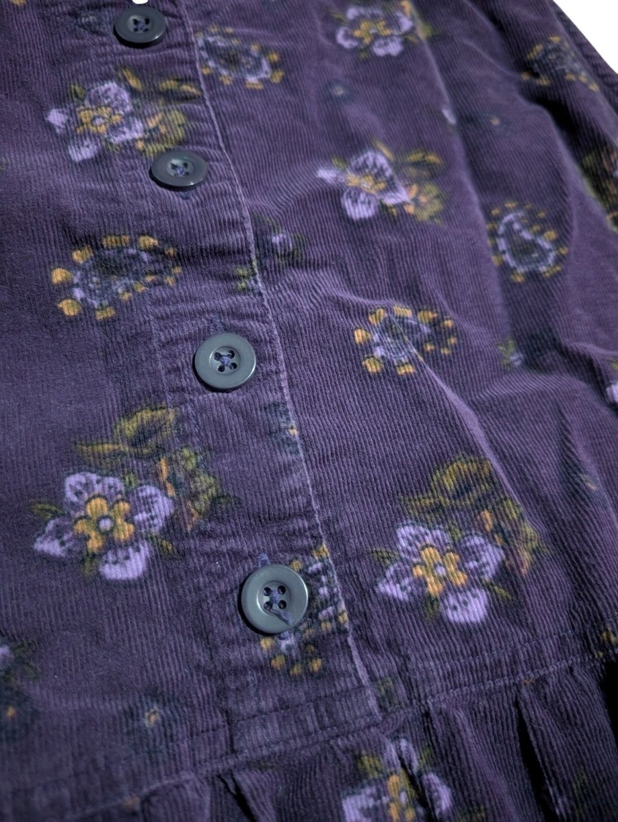 90s Style Purple Floral Midi Corduroy Dress - Dresses - ThrowbackBuys - Shiznit