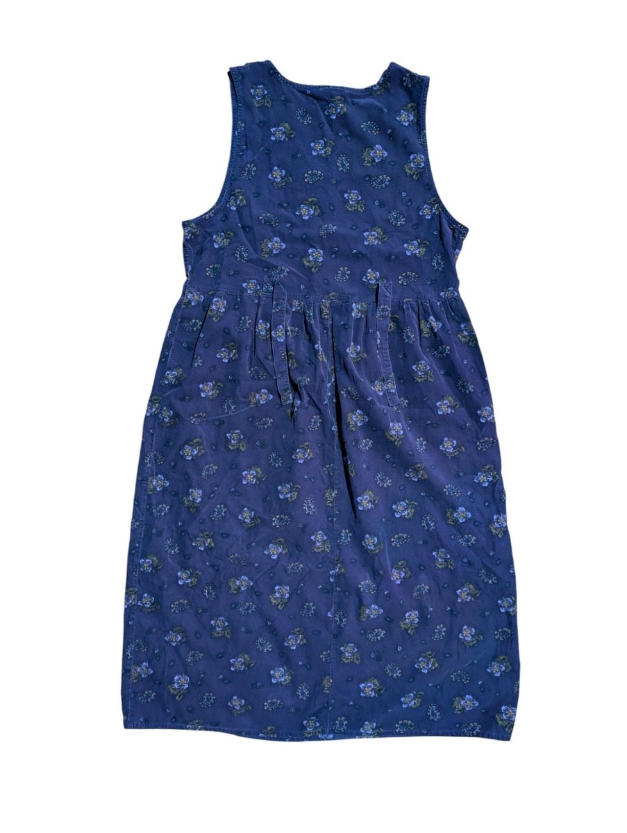 90s Style Purple Floral Midi Corduroy Dress