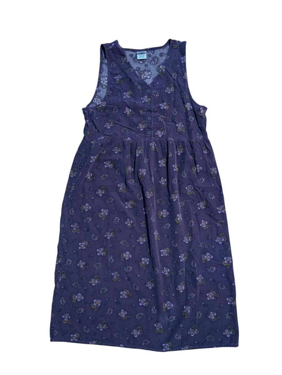 90s Style Purple Floral Midi Corduroy Dress - Dresses - ThrowbackBuys - Shiznit