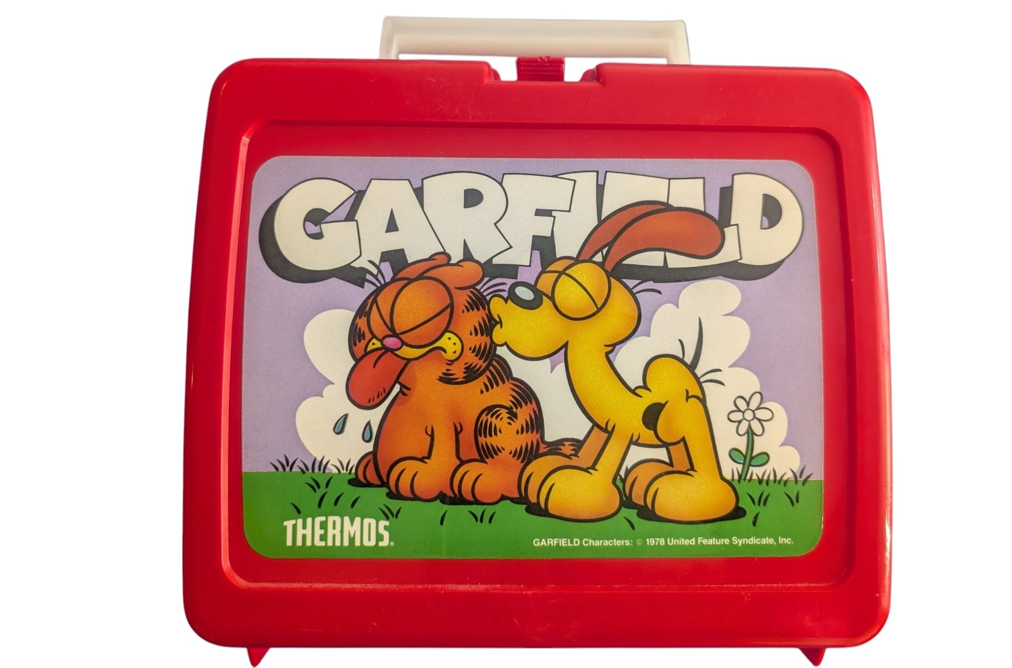 Thermos Brand Red Garfield And Odie Plastic Lunchbox - (1978)