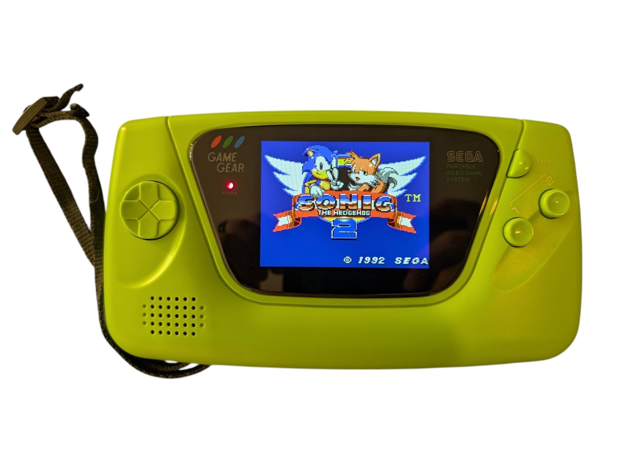 Sega Game Gear - IPS Modified, Lime Green Shell - w/ Sonic the Hedgehog 2 (1990)