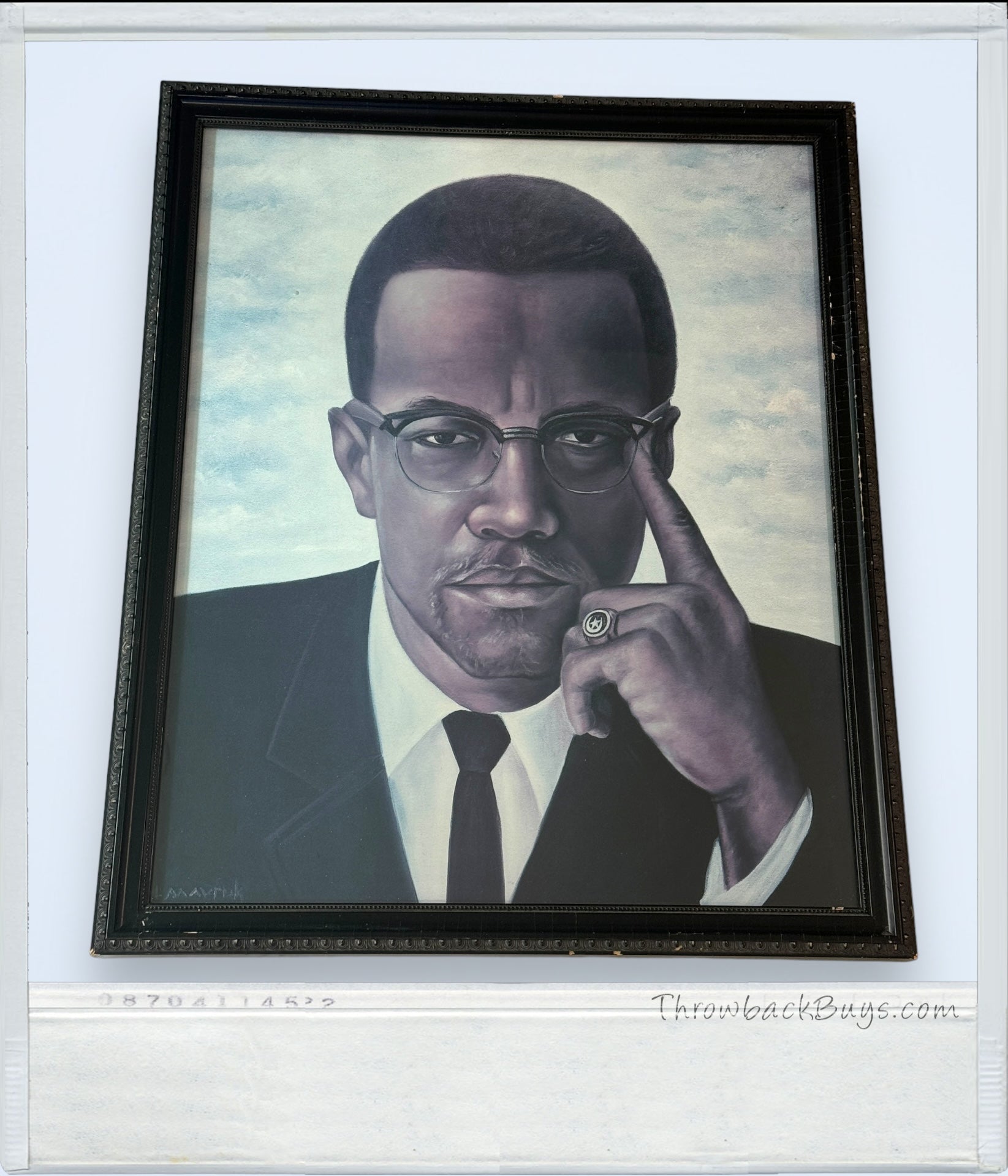 1990s - Hulis Mavruk's African American Collection: Malcom X Framed Painting 25" x 20.5" - RARE