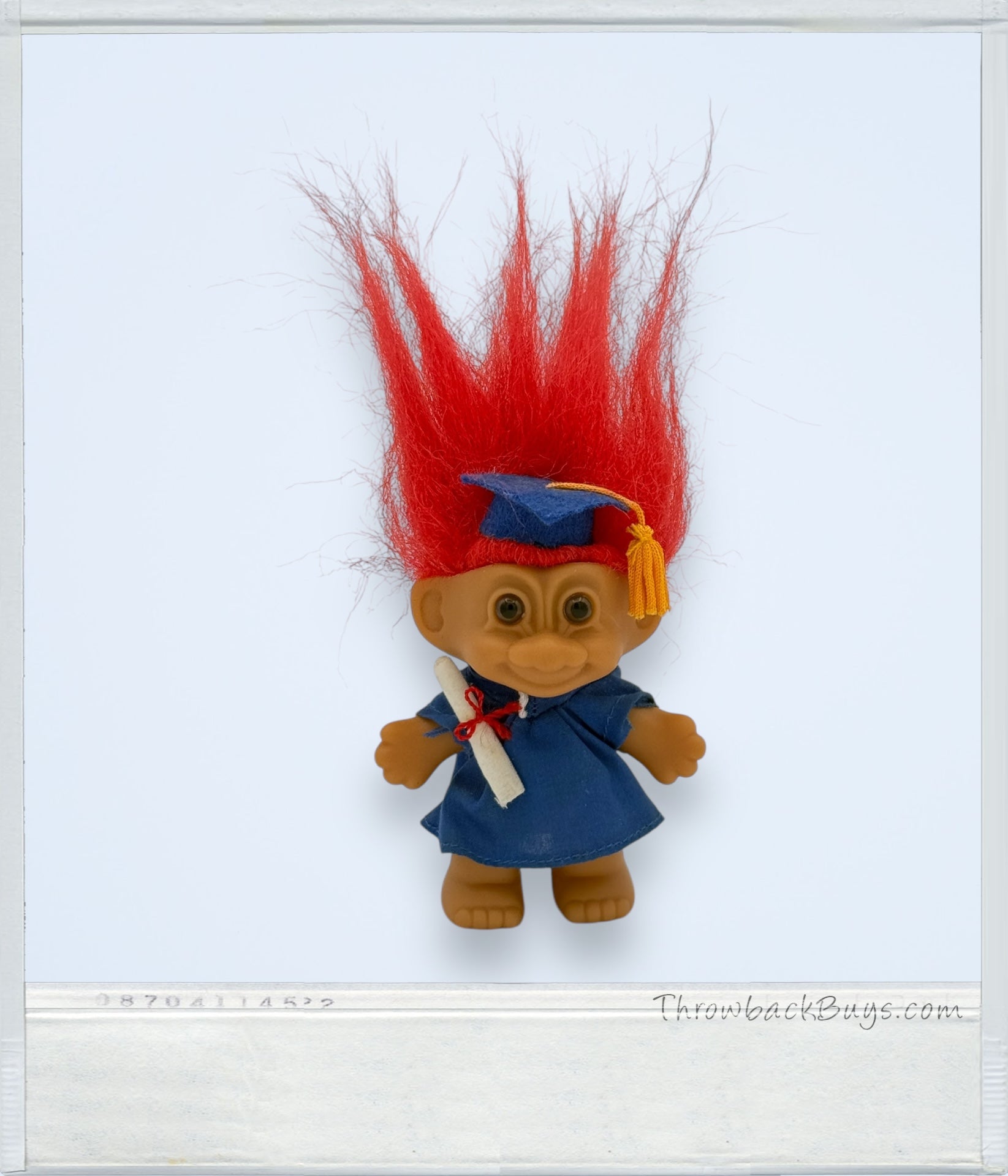 1990s - Graduation Troll Vintage Russ 4" Blue Robe & Red Hair