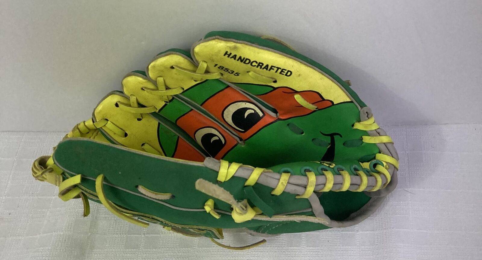 1990 - Remco Leather TMNT Kid's Baseball Glove, Green/Yellow