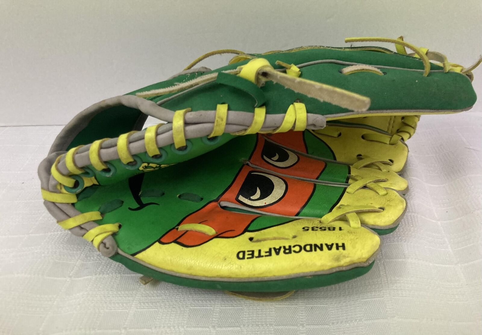 1990 - Remco Leather TMNT Kid's Baseball Glove, Green/Yellow