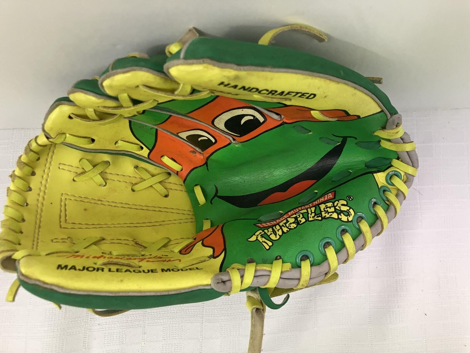 1990 - Remco Leather TMNT Kid's Baseball Glove, Green/Yellow